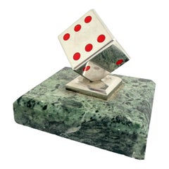 Dice Metal Statue on Marble Base Paper Weight Mid-Century Modern, German, 1970s