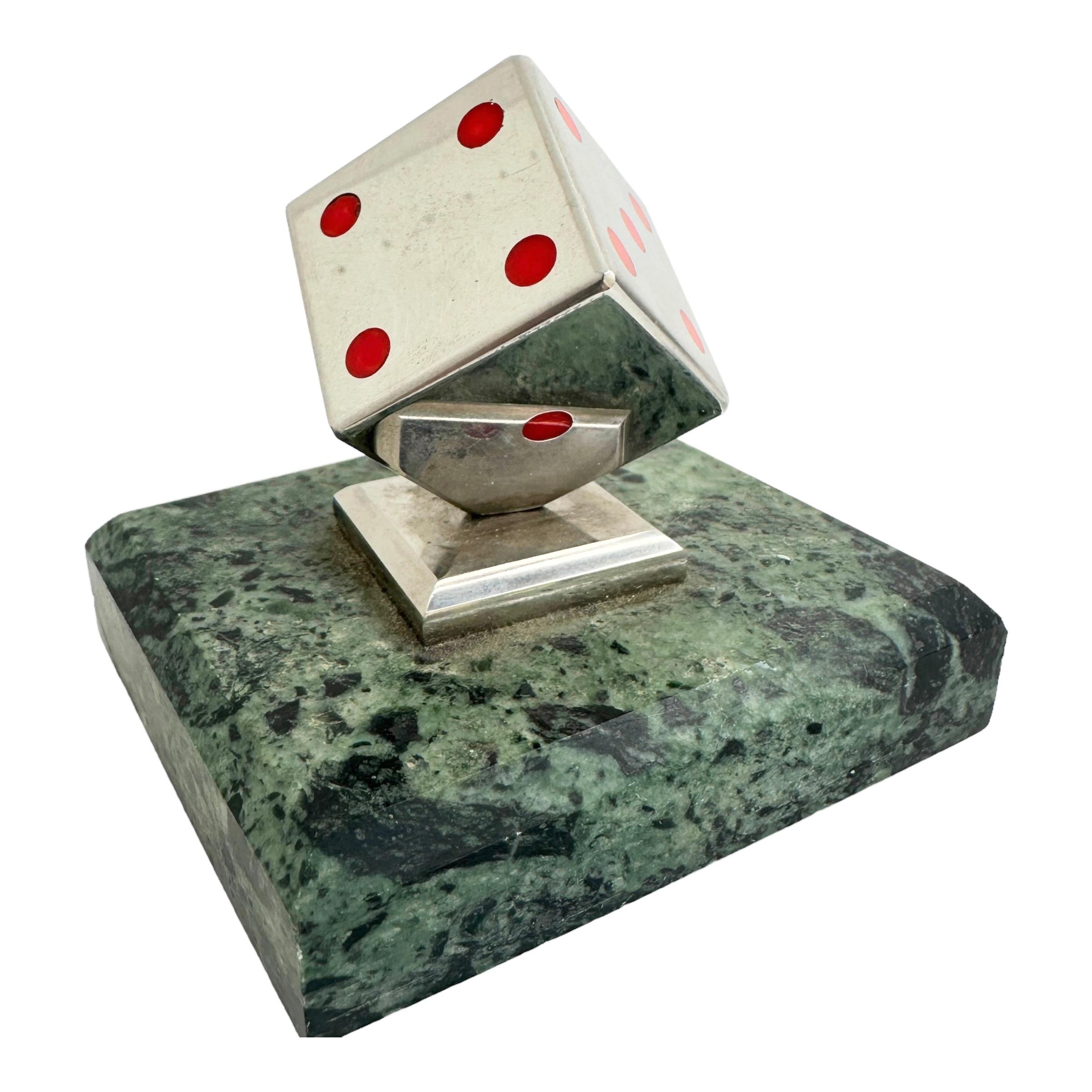 Dice Metal Statue on Marble Base Paper Weight Mid-Century Modern, German, 1970s In Good Condition For Sale In Nuernberg, DE