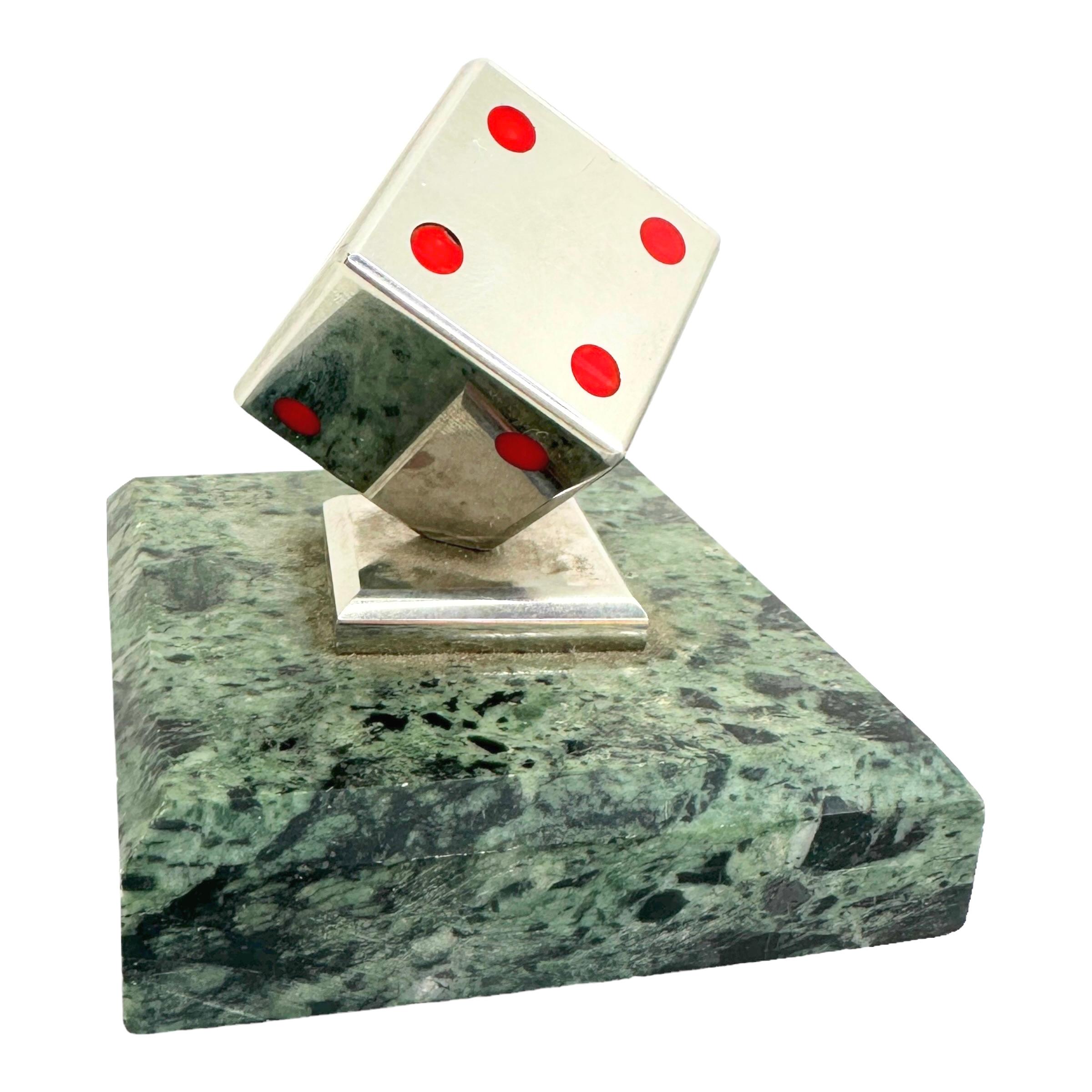 Late 20th Century Dice Metal Statue on Marble Base Paper Weight Mid-Century Modern, German, 1970s For Sale