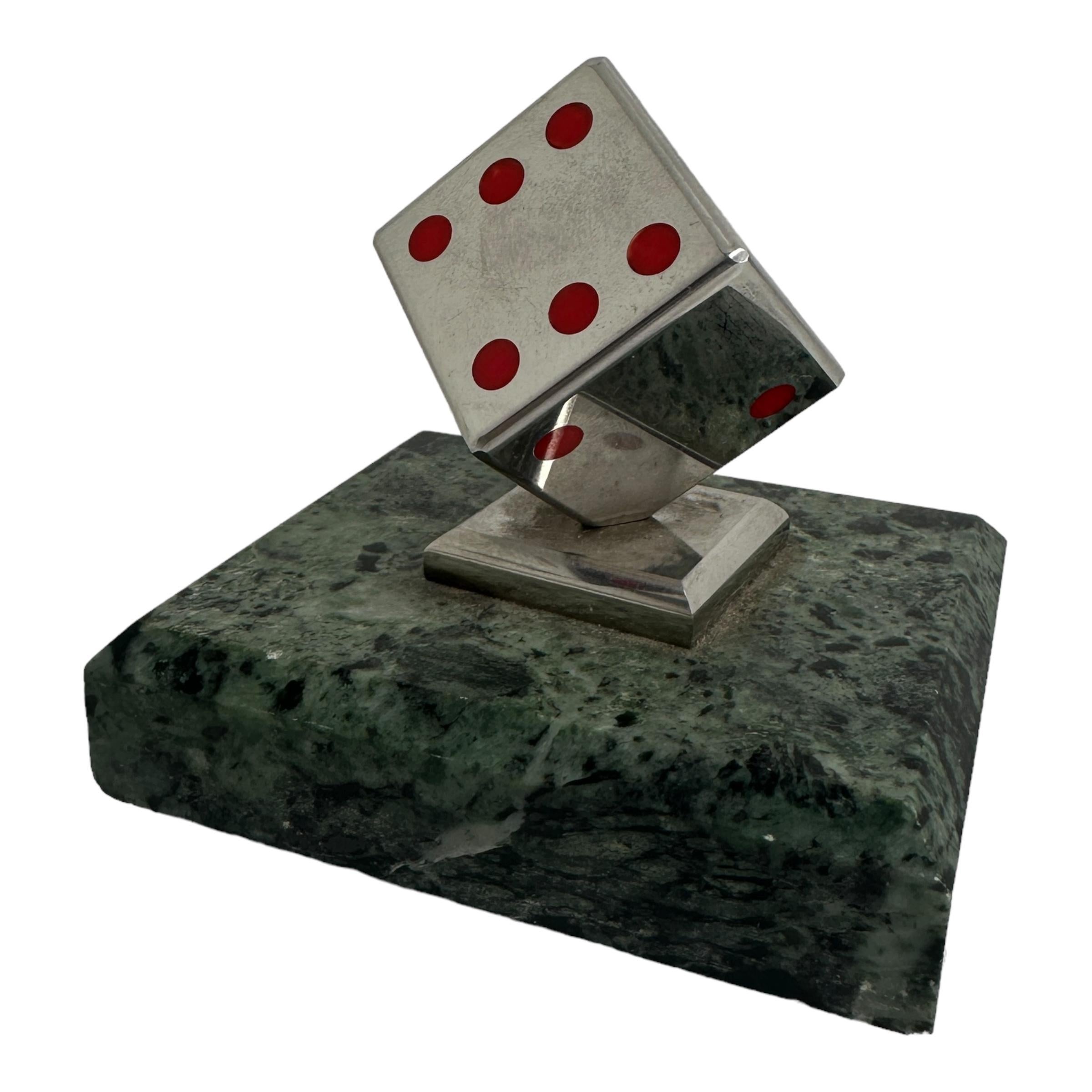 Dice Metal Statue on Marble Base Paper Weight Mid-Century Modern, German, 1970s For Sale 2