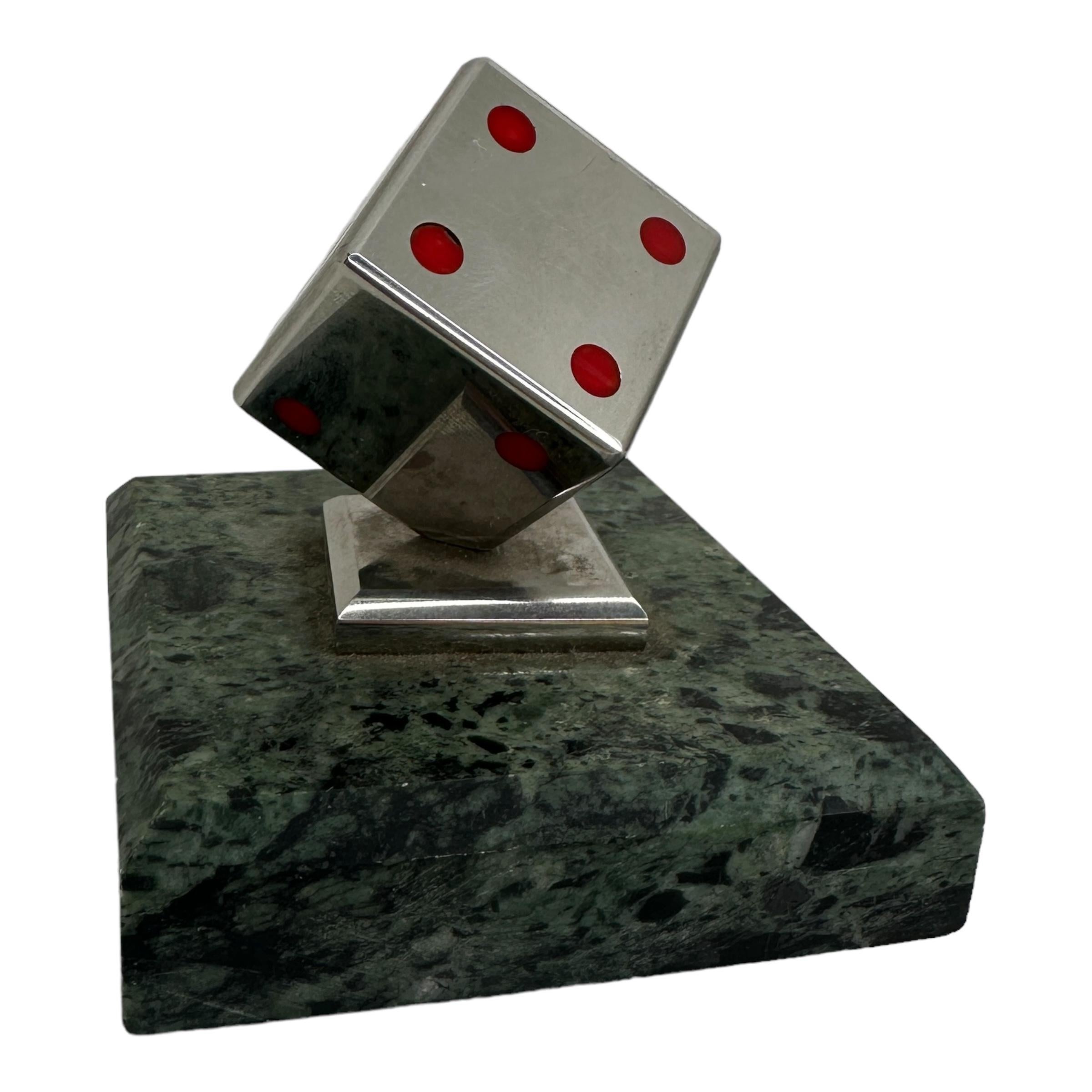Dice Metal Statue on Marble Base Paper Weight Mid-Century Modern, German, 1970s For Sale 3