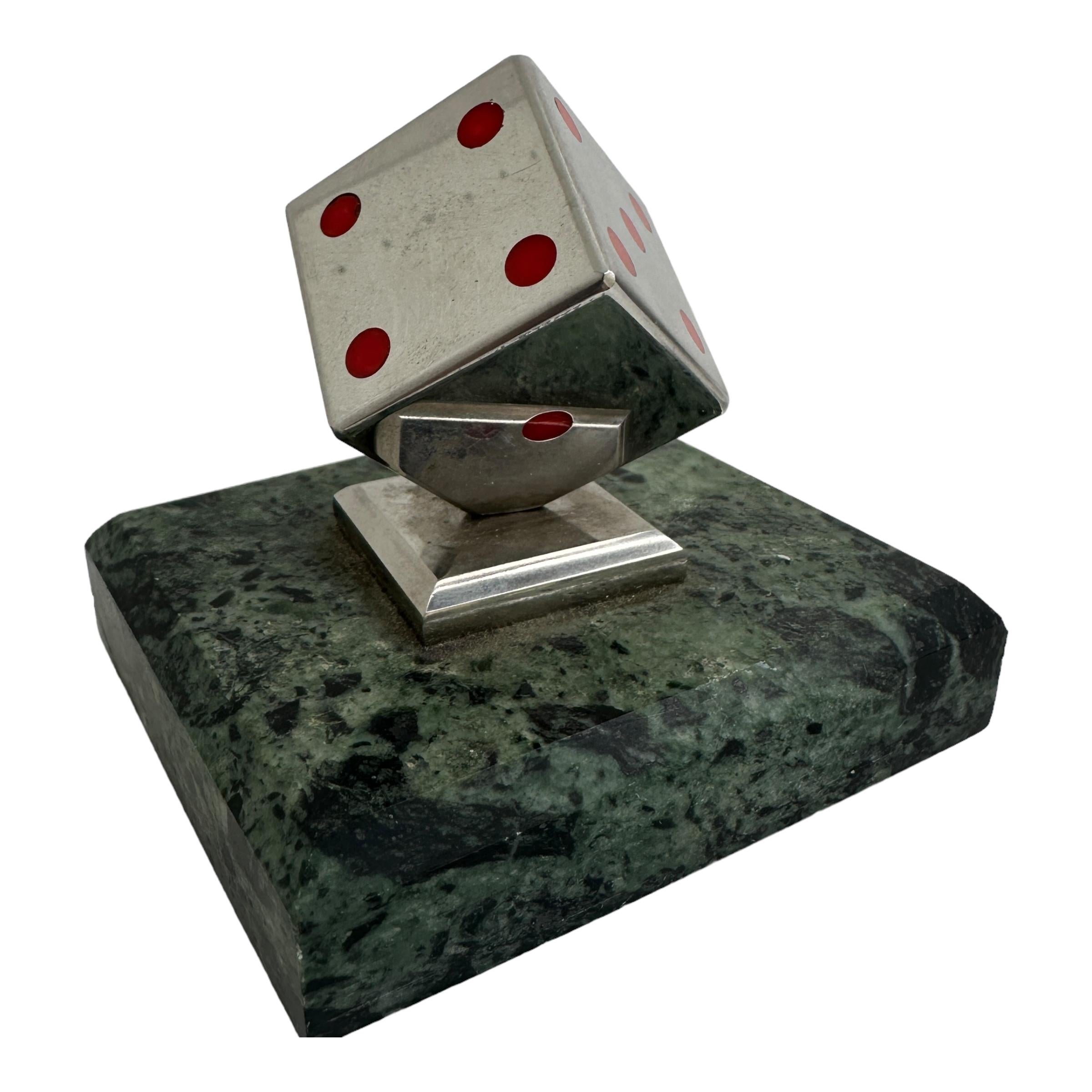 Dice Metal Statue on Marble Base Paper Weight Mid-Century Modern, German, 1970s For Sale 4