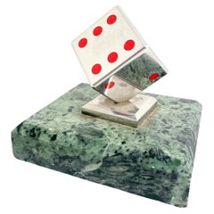 Vintage Dice Metal Statue on Marble Base Paper Weight Mid-Century Modern, German, 1970s