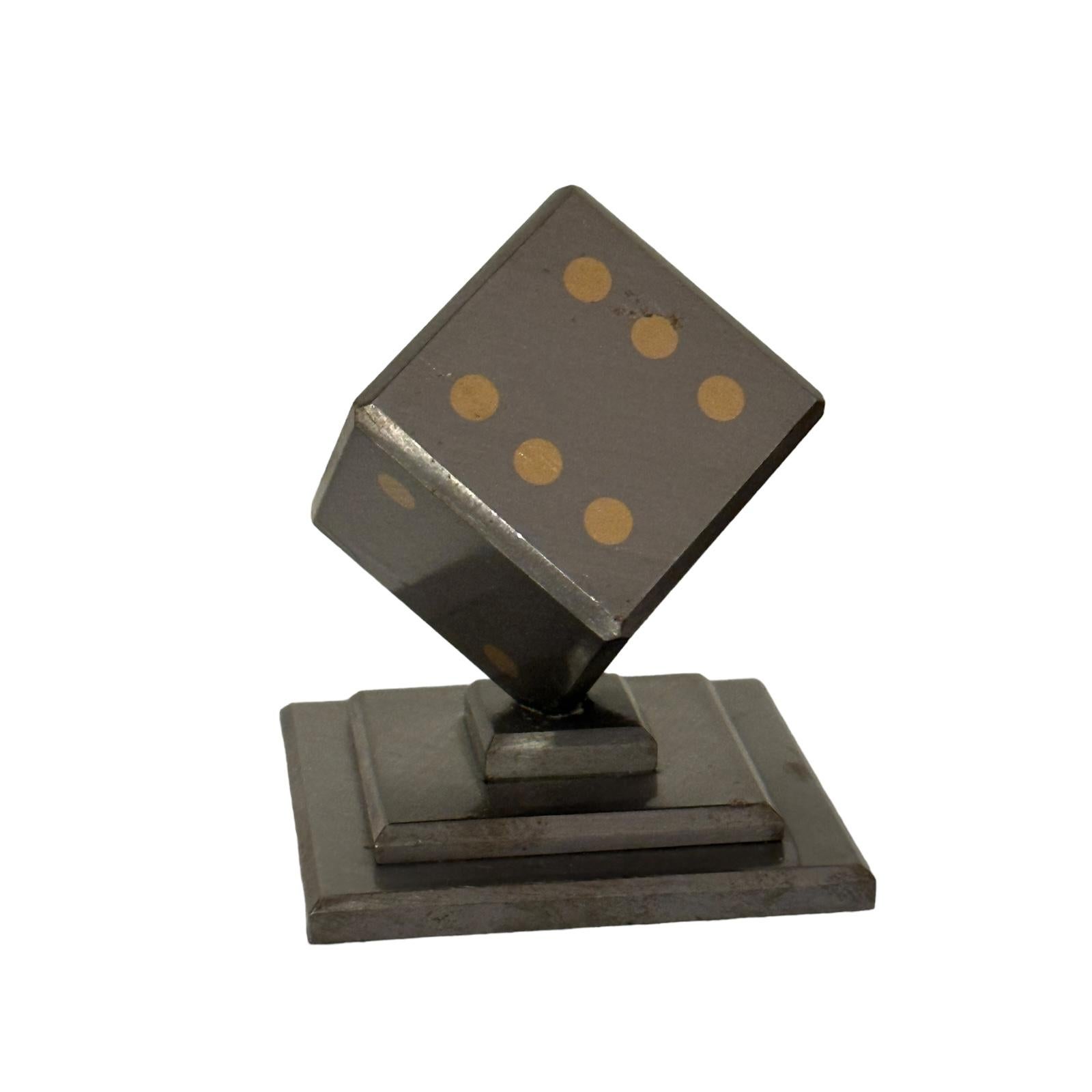 Hand-Crafted Dice Metal Statue Paper Weight Mid-Century Modern, German, 1970s For Sale