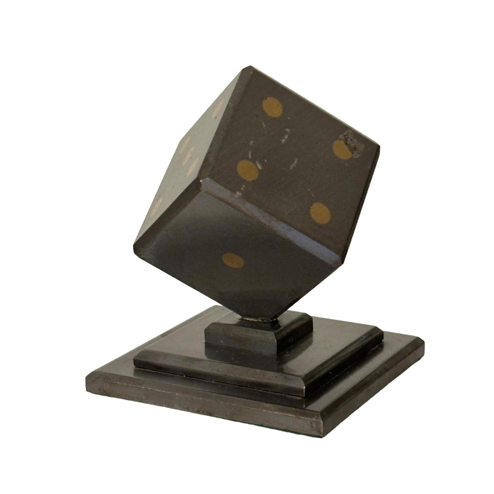 Late 20th Century Dice Metal Statue Paper Weight Mid-Century Modern, German, 1970s For Sale
