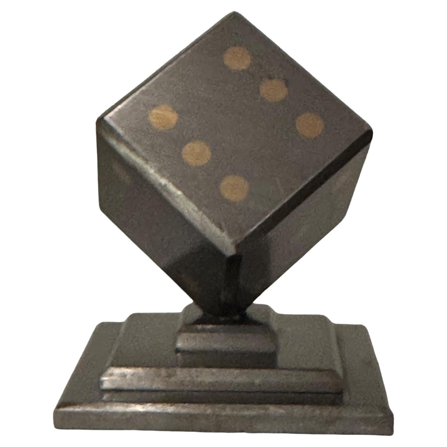 Dice Metal Statue Paper Weight Mid-Century Modern, German, 1970s