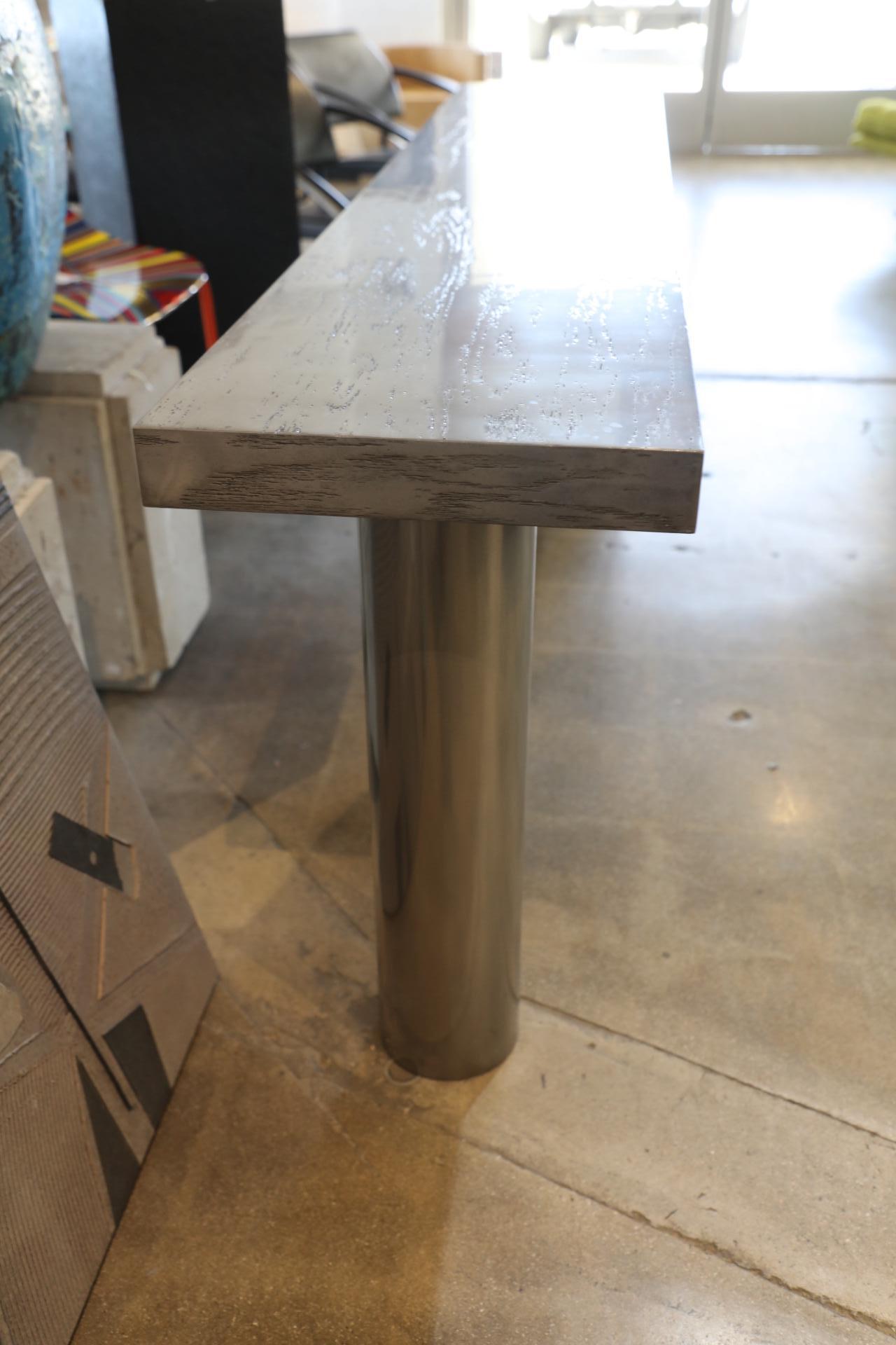 American Dichotomy Console in Stainless and Cerused Wood