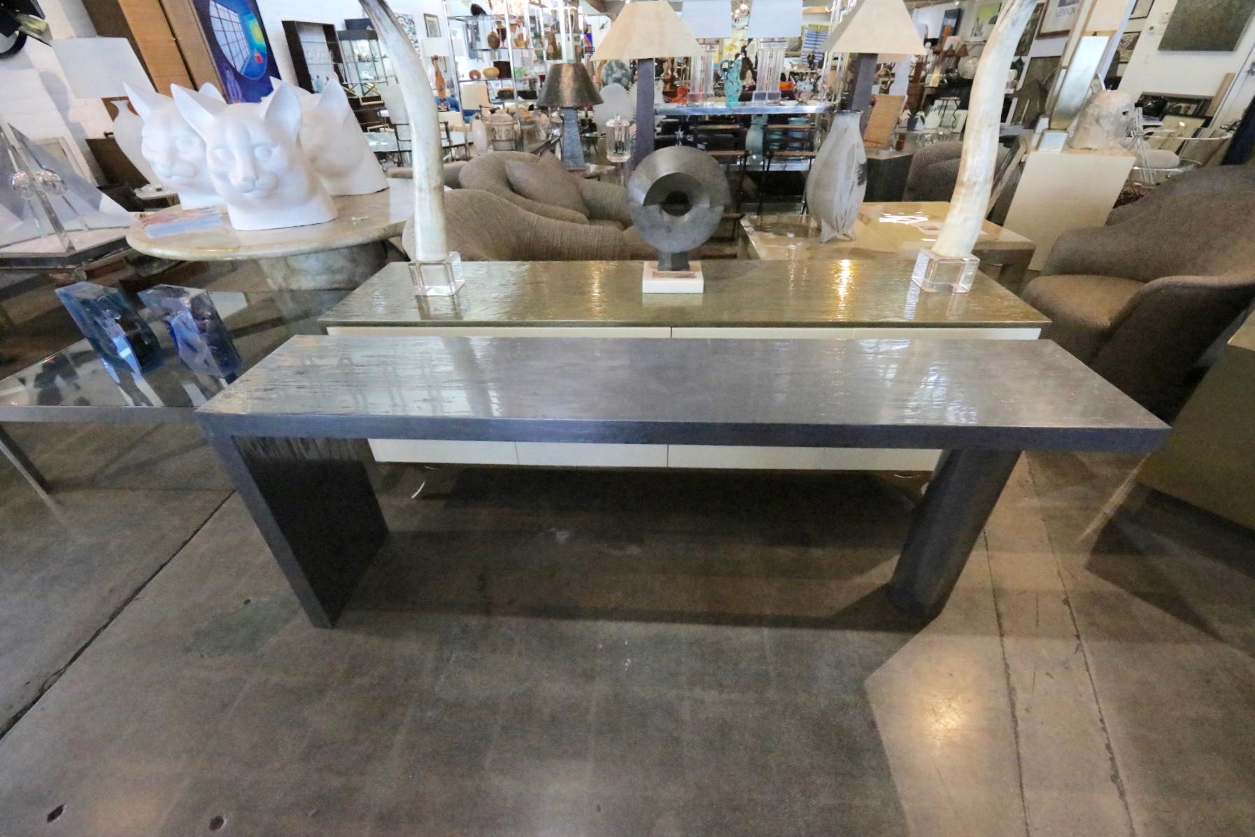 Dichotomy Console in Stainless and Cerused Wood 1