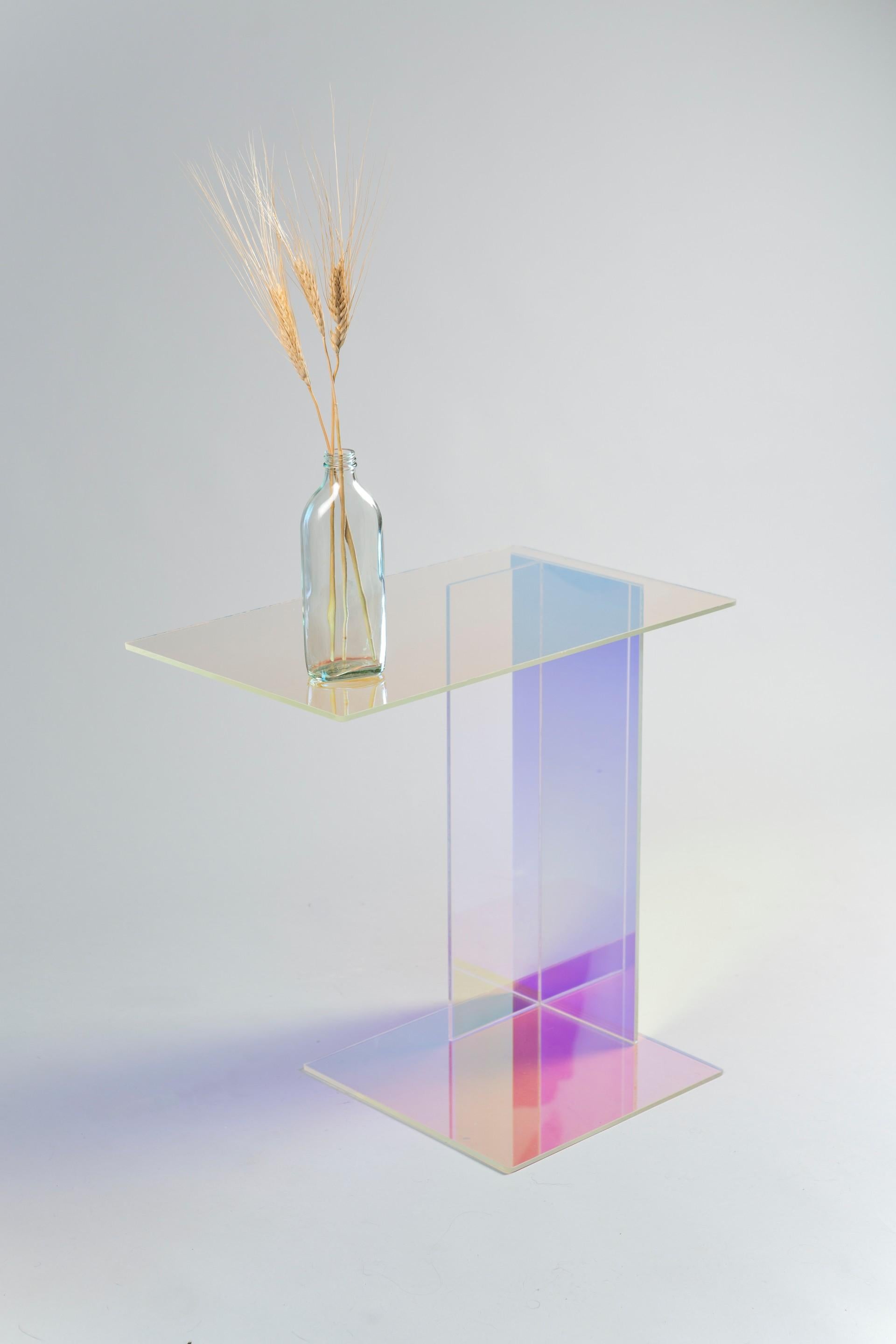 English Dichroic Glass Side Table, Rona Koblenz For Sale