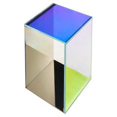 Dichroic Tables, Light Refracting Glass and Polished Stainless Steel Side Table