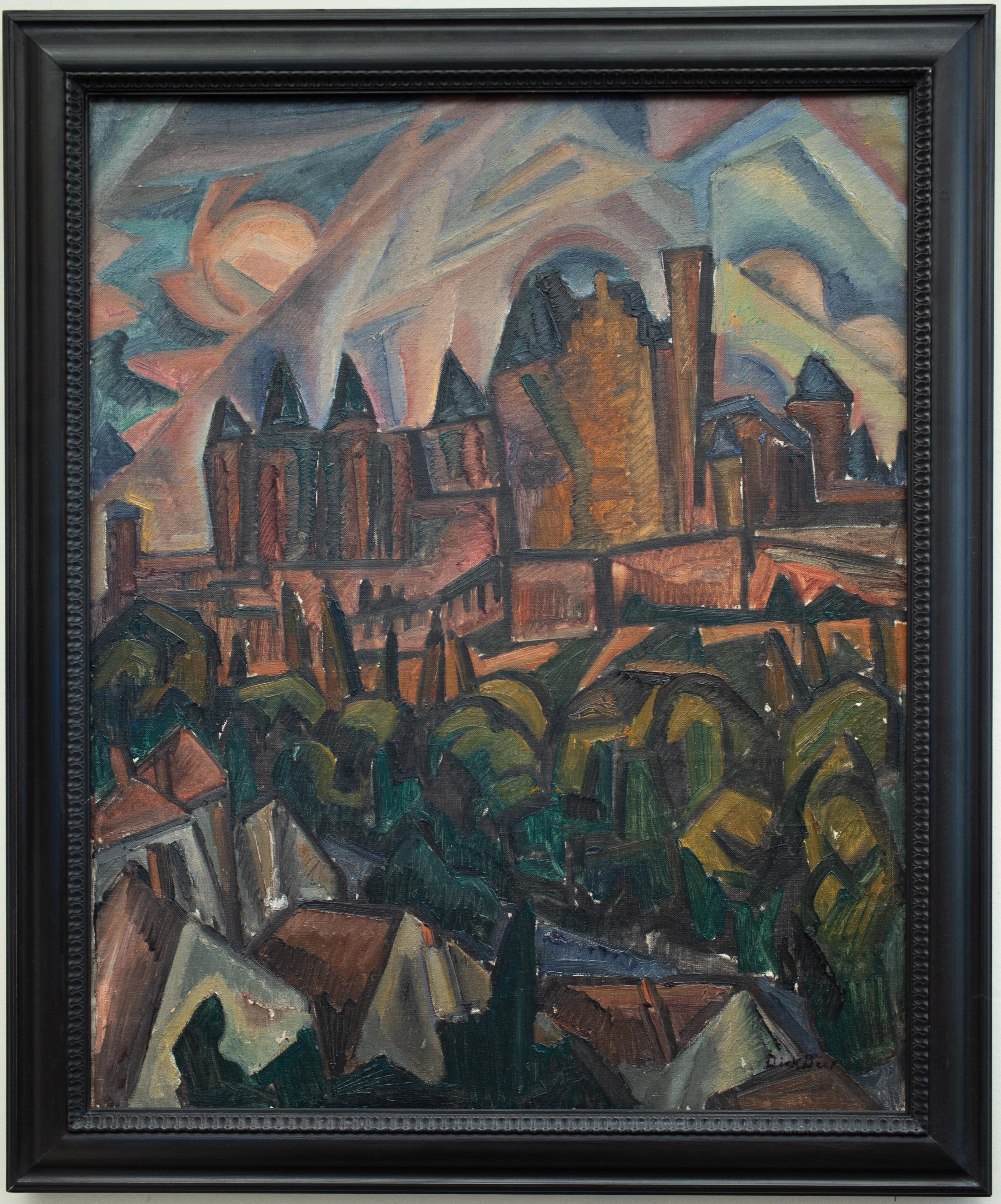 A Cubist French City, 1919 - Painting by Dick Beer