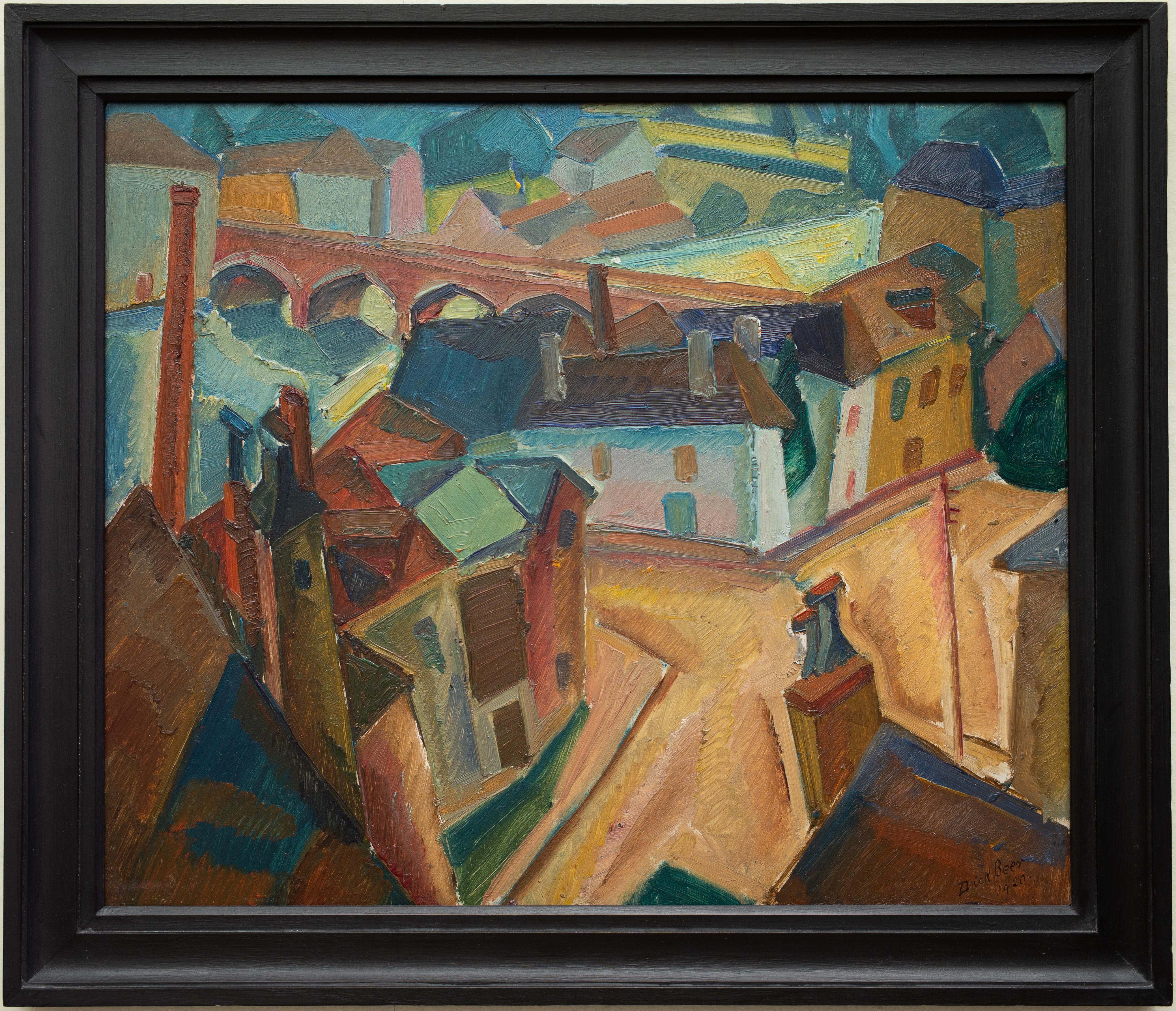 Pintura cubista del artista sueco Dick Beer, De la ciudad de Pau, 1920 1