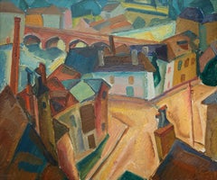 Cubist Painting By Swedish Artist Dick Beer, From the City of Pau, 1920