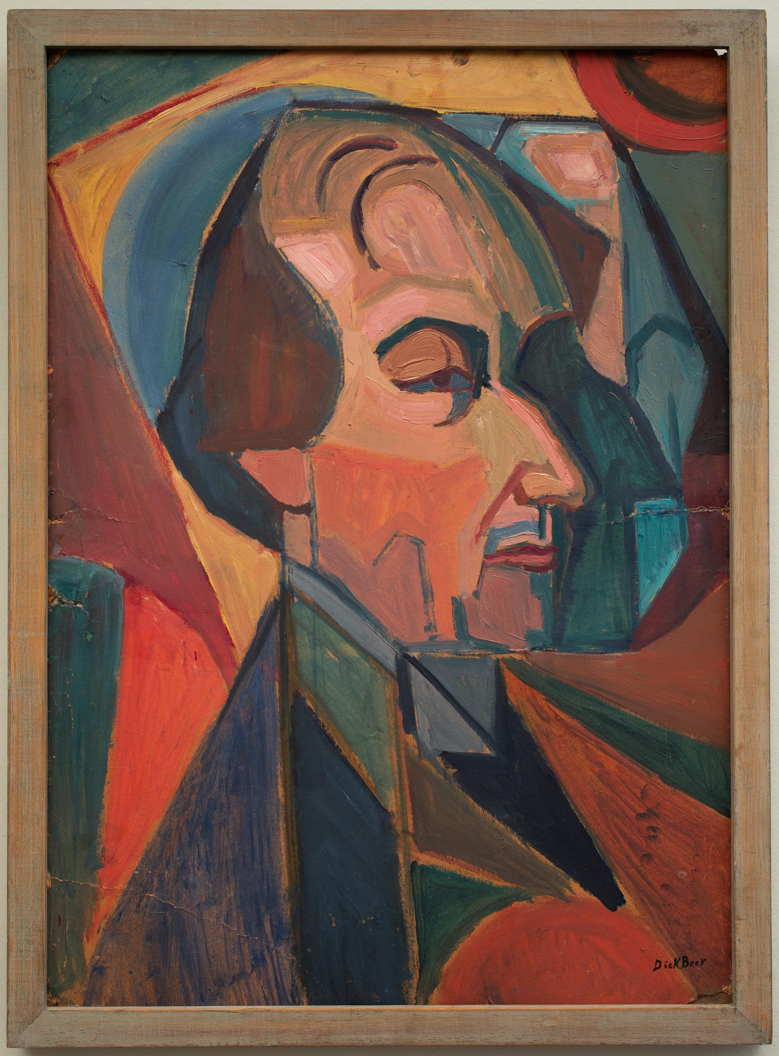 Cubist Painting from 1918-19, Portrait of Dr Mens III - Black Abstract Painting by Dick Beer