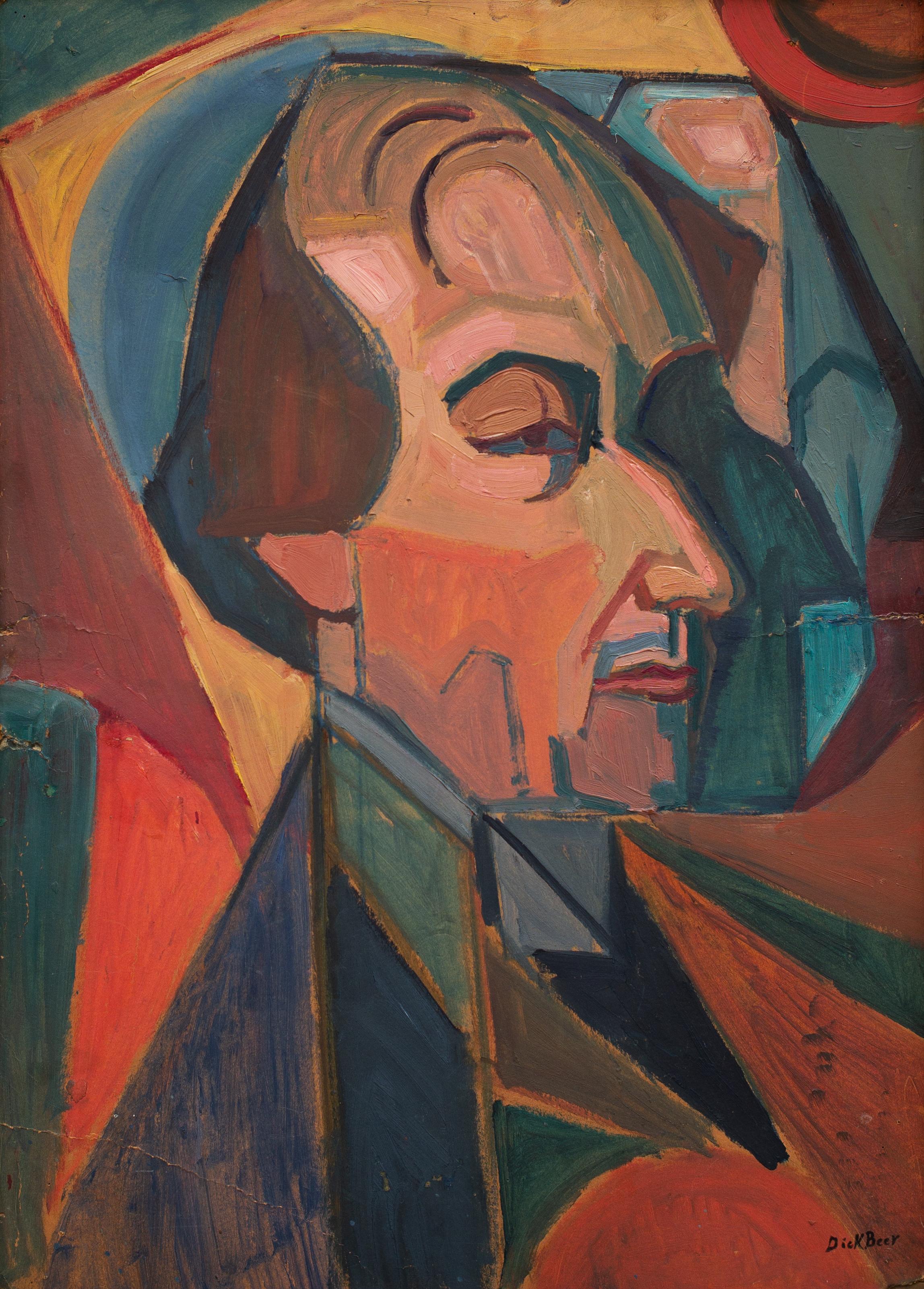 Dick Beer Abstract Painting – Kubistisches Gemälde aus den Jahren 1918-19, Porträt von Dr. Mens III