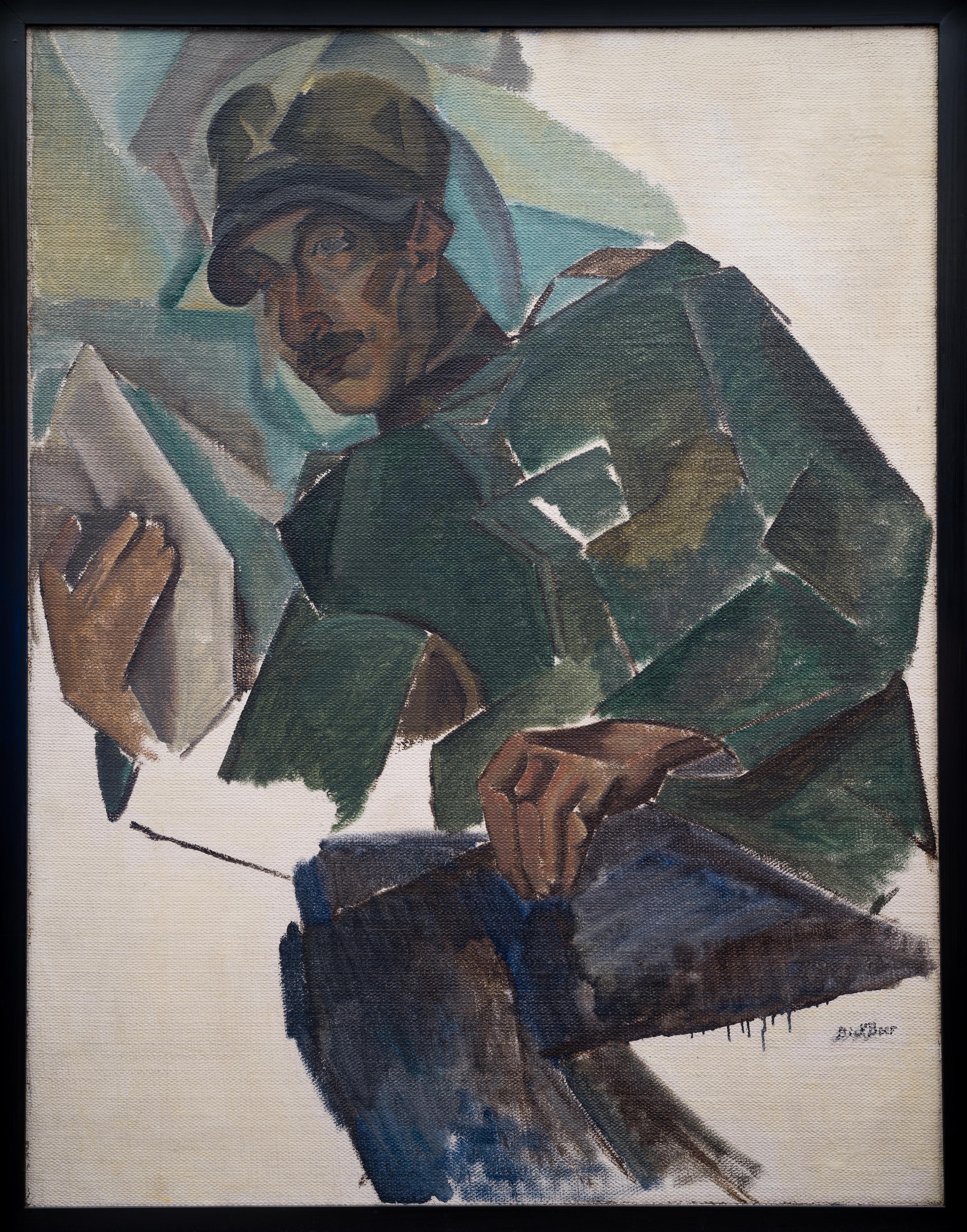 Kubistisches Porträt von Gabriele Varese (in italienischer Uniform), 1919 – Painting von Dick Beer