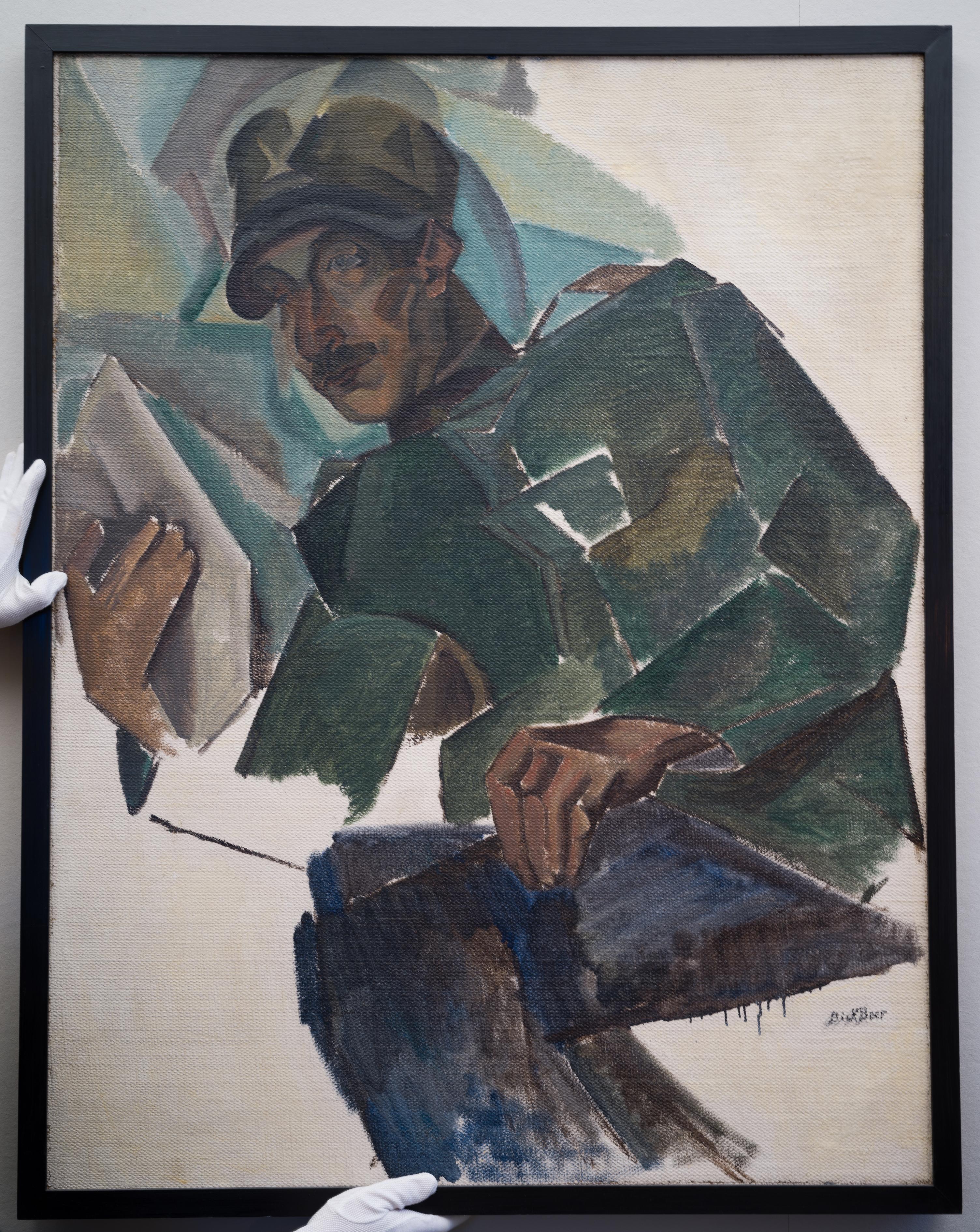 Kubistisches Porträt von Gabriele Varese (in italienischer Uniform), 1919 (Kubismus), Painting, von Dick Beer