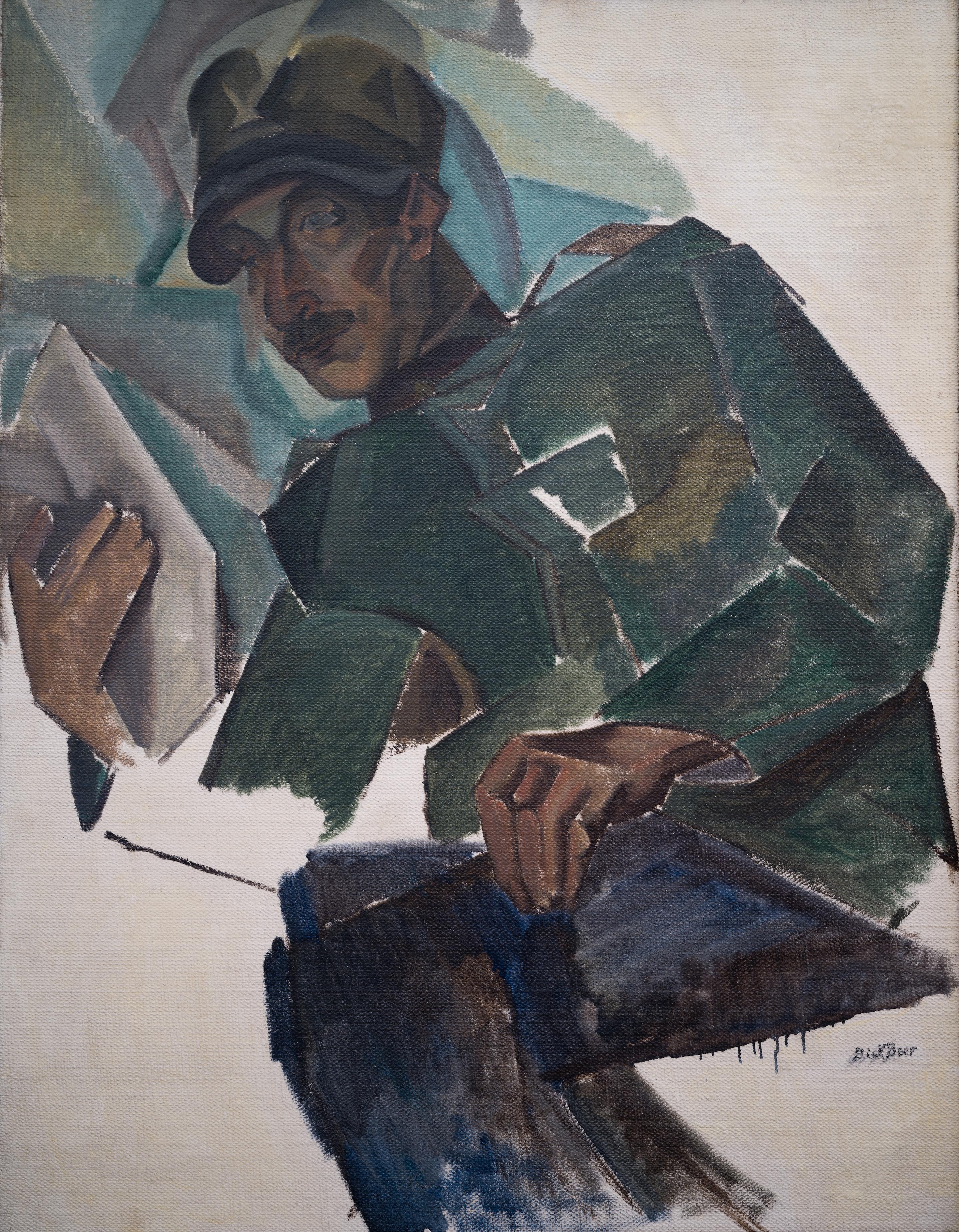 Dick Beer Figurative Painting – Kubistisches Porträt von Gabriele Varese (in italienischer Uniform), 1919