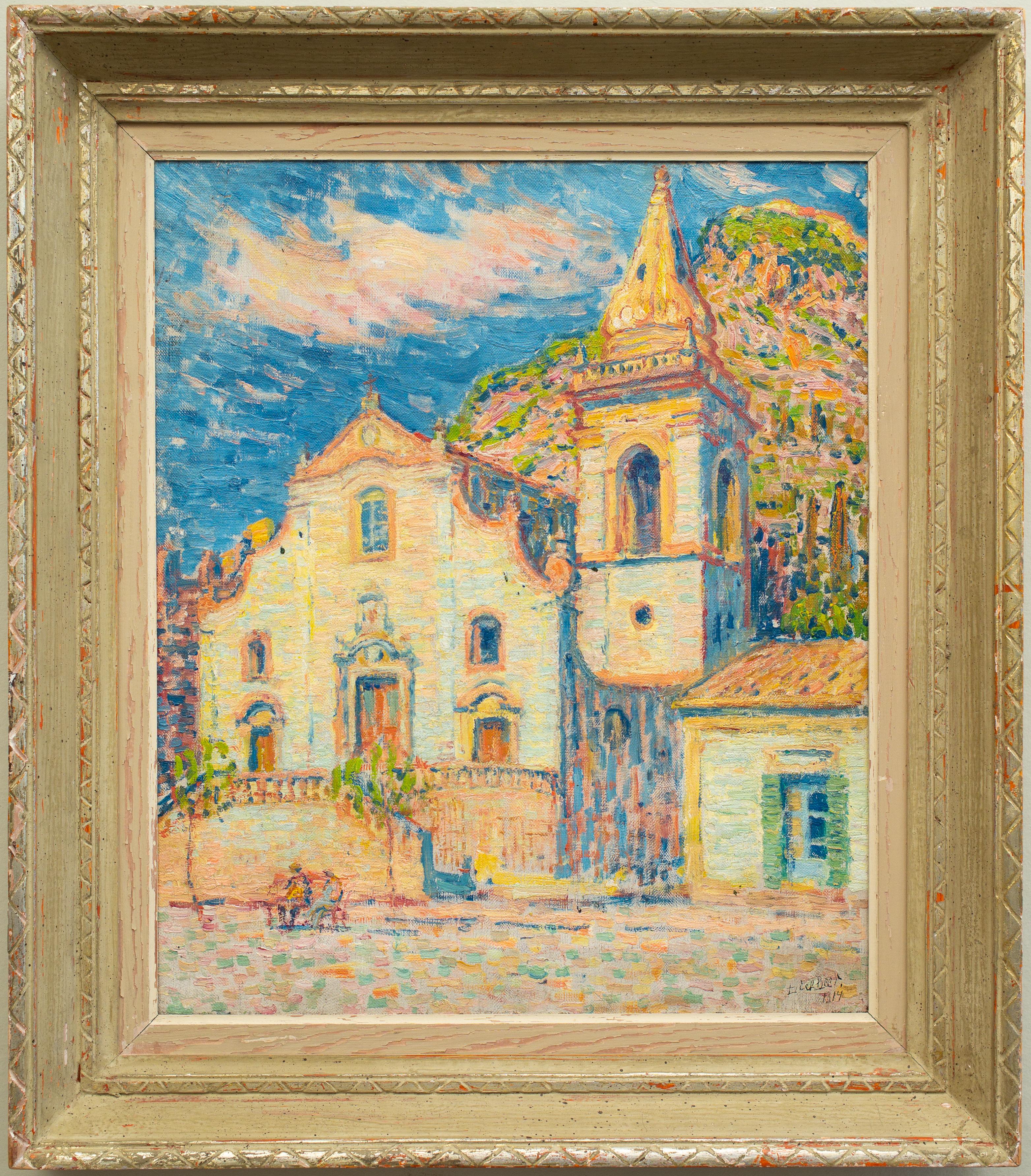 Peinture post-impressionniste - L'église de Taormina, Sicile, 1914 - Painting de Dick Beer