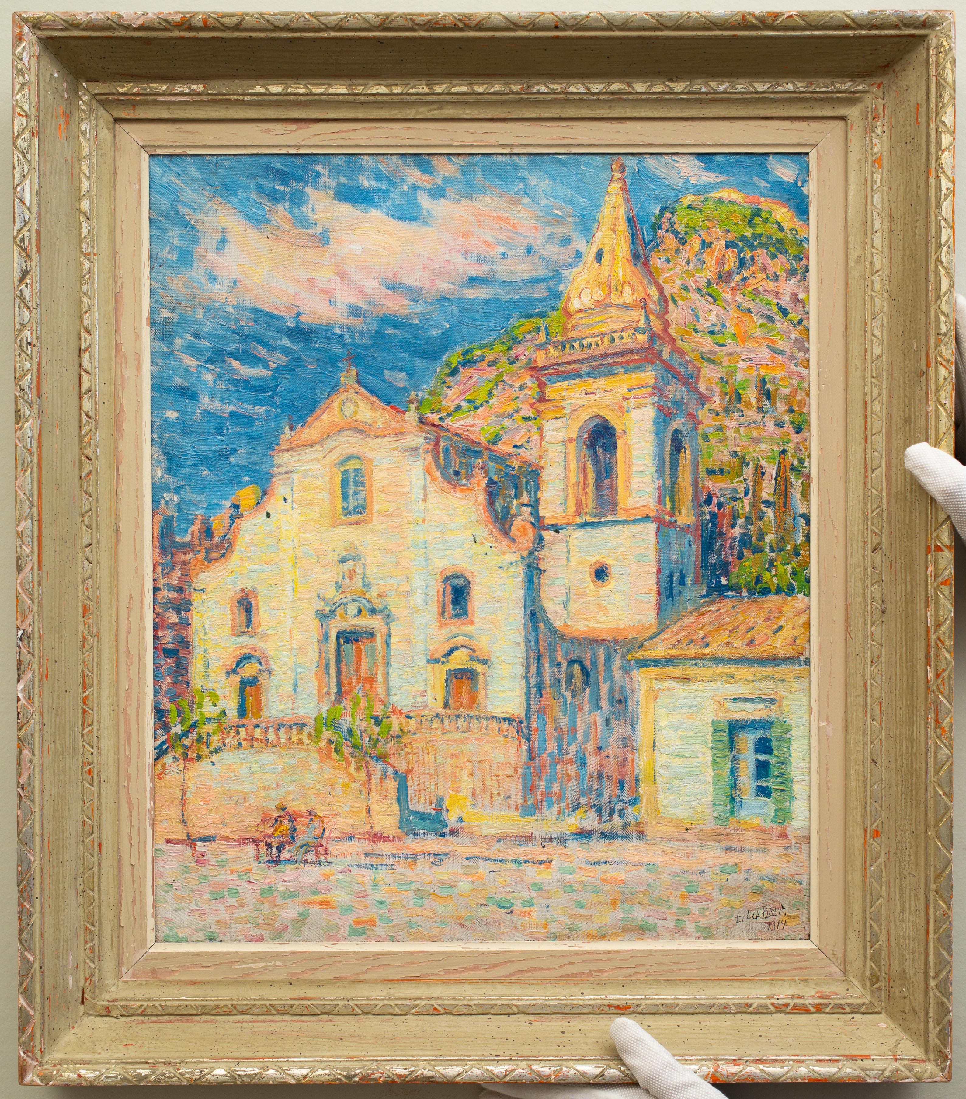 Peinture post-impressionniste - L'église de Taormina, Sicile, 1914 - Post-impressionnisme Painting par Dick Beer