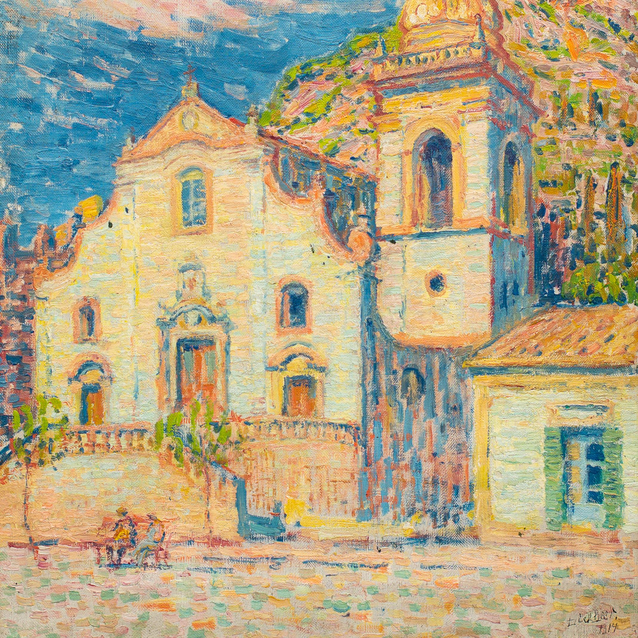 Peinture post-impressionniste - L'église de Taormina, Sicile, 1914 en vente 1