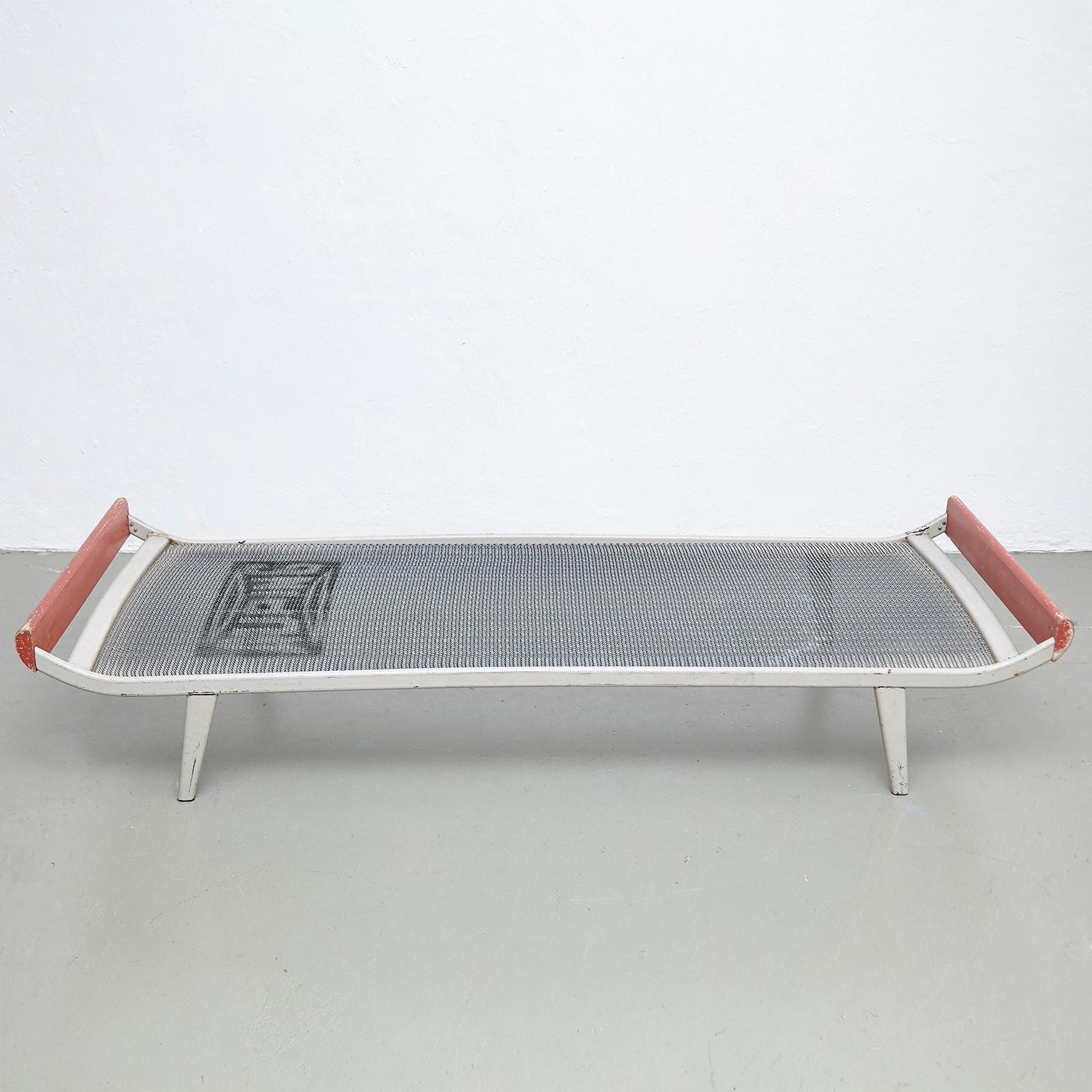 Dutch Dick Cordemeijer Mid-Century Modern Metal and Wood Daybed Cleopatra, circa 1950