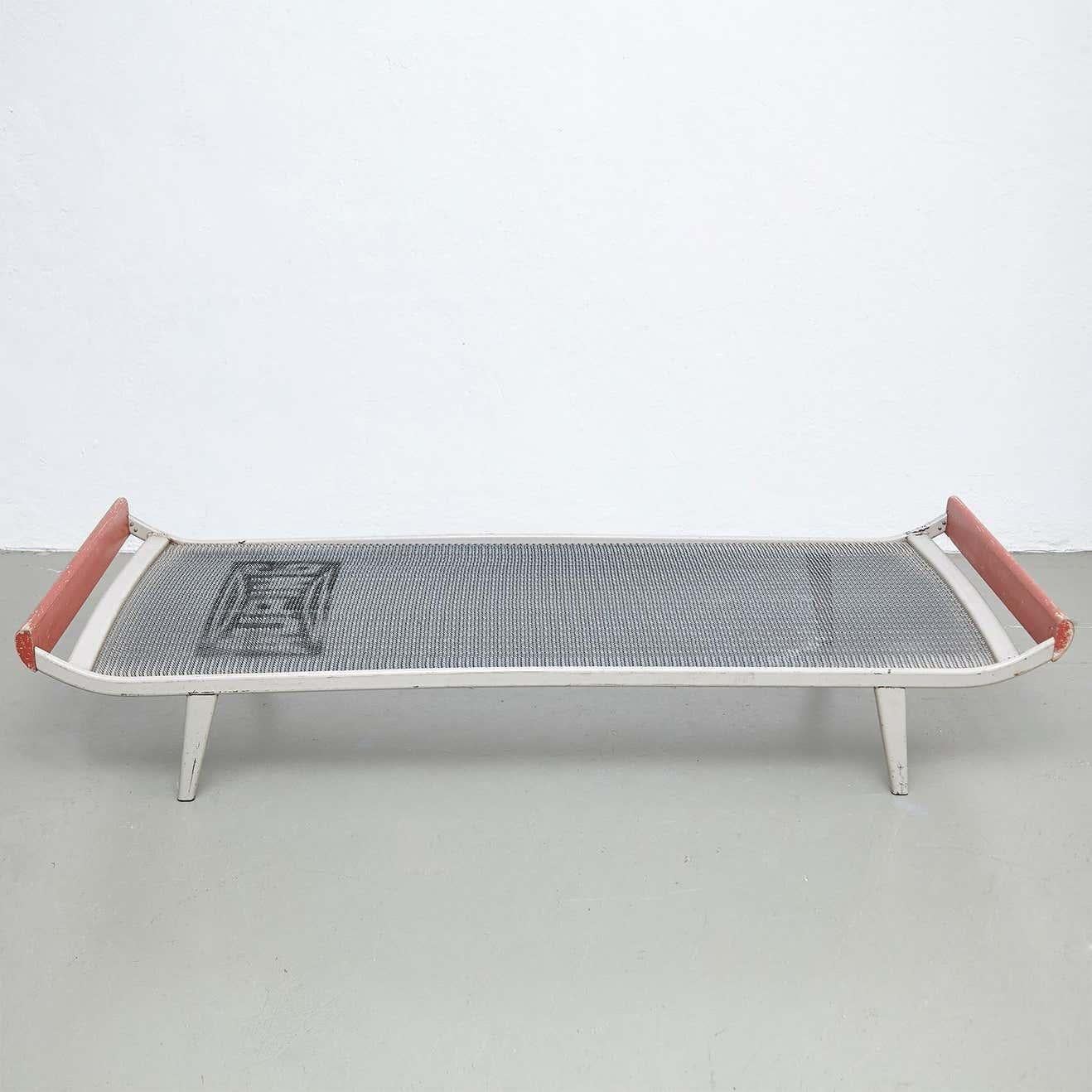 Dutch Dick Cordemeijer Mid-Century Modern Metal and Wood Daybed Cleopatra, circa 1950 For Sale