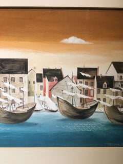 'Waterscape of City Port Entry, ' by Dick Miller, Watercolor Painting