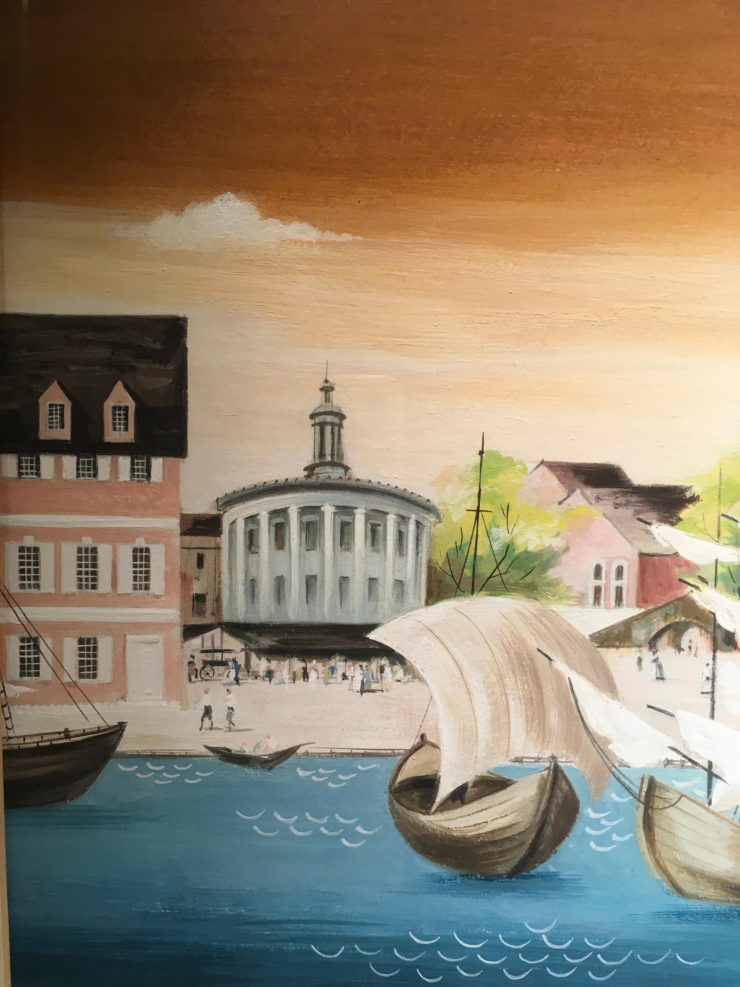 'Waterscape of City Port Entry, ' by Dick Miller, Watercolor Painting 1
