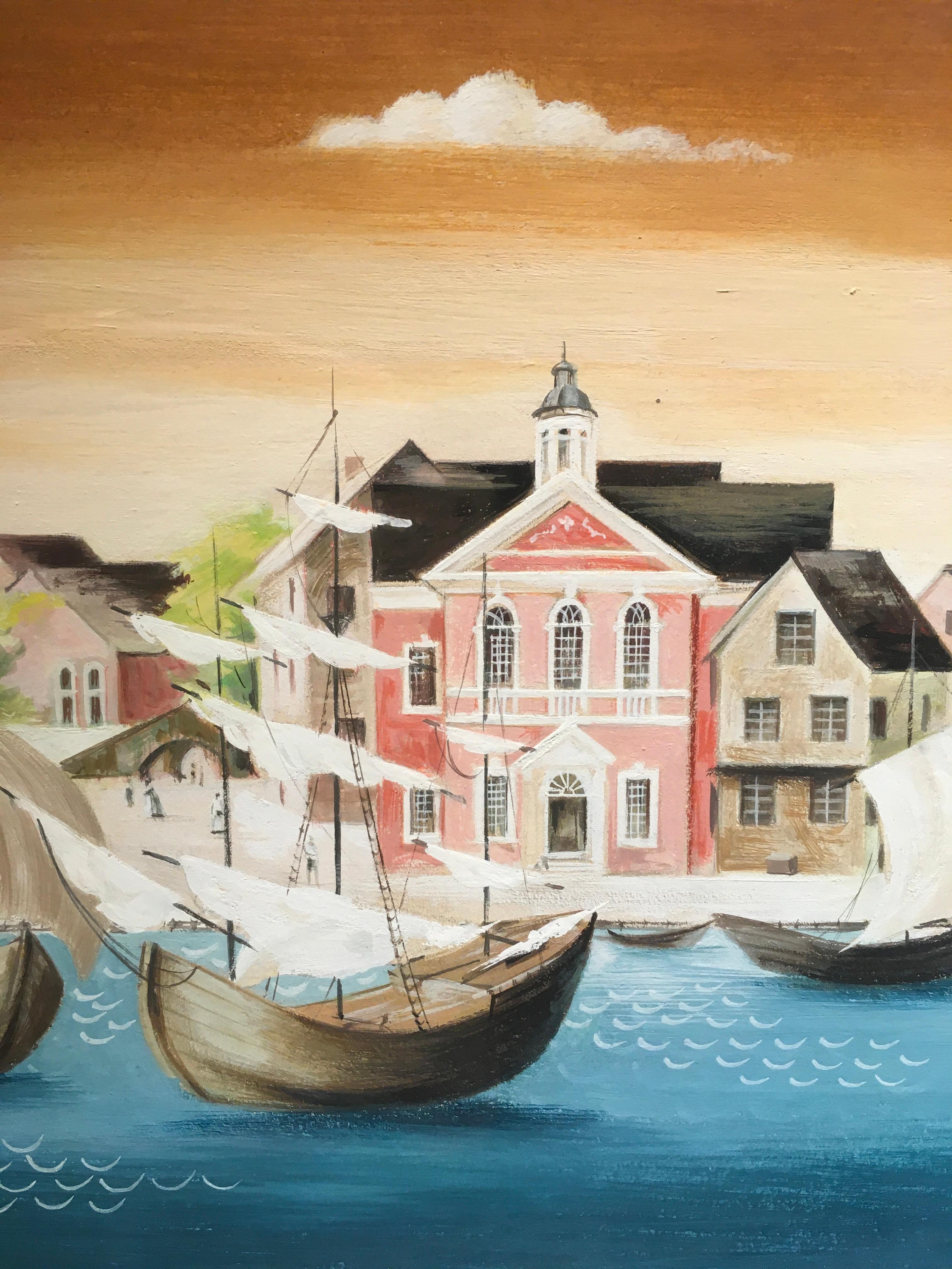'Waterscape of City Port Entry, ' by Dick Miller, Watercolor Painting 2