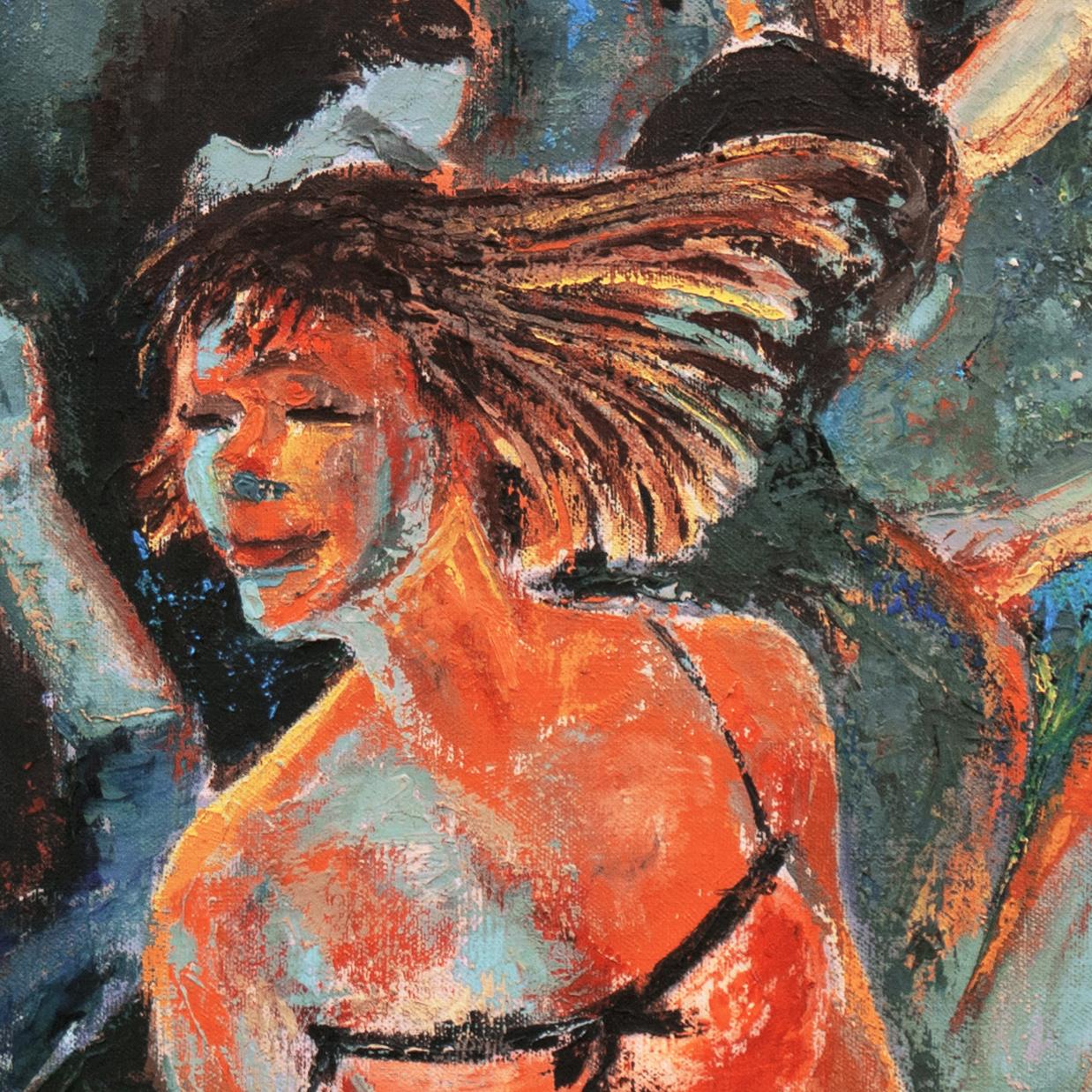 'Go, Igor, Go!', 1960's Night Club Go-Go Dancers, Large Post-Impressionist Oil - Gray Figurative Painting by Dick Phillips