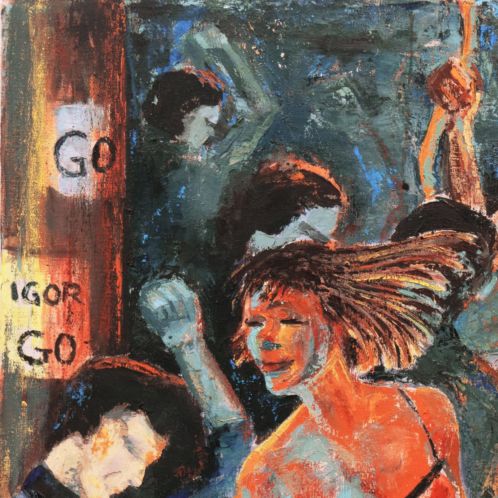 'Go, Igor, Go!', 1960's Night Club Go-Go Dancers, Large Post-Impressionist Oil For Sale 1