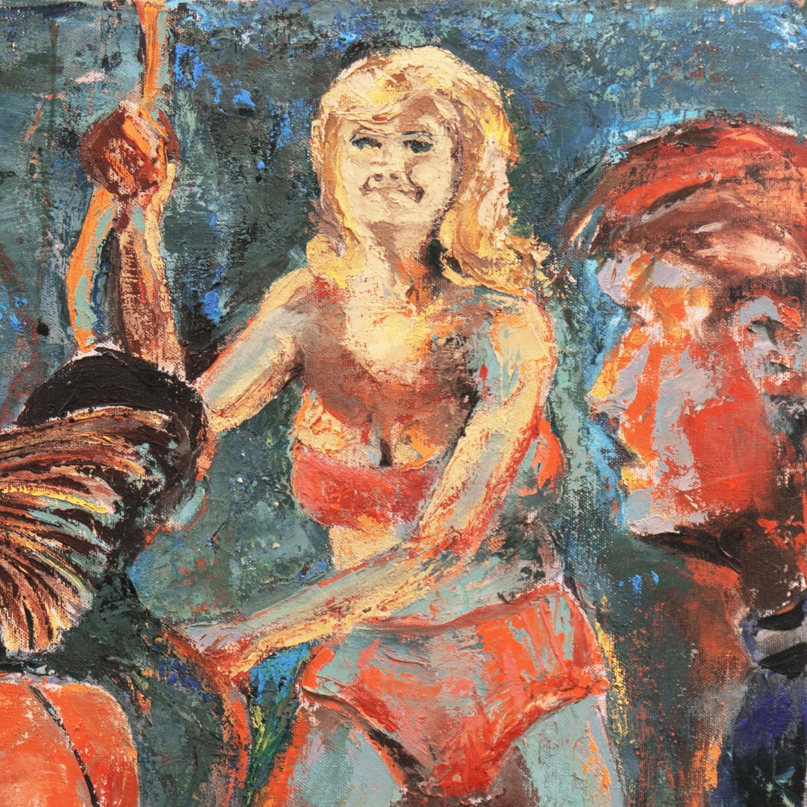 'Go, Igor, Go!', 1960's Night Club Go-Go Dancers, Large Post-Impressionist Oil For Sale 2