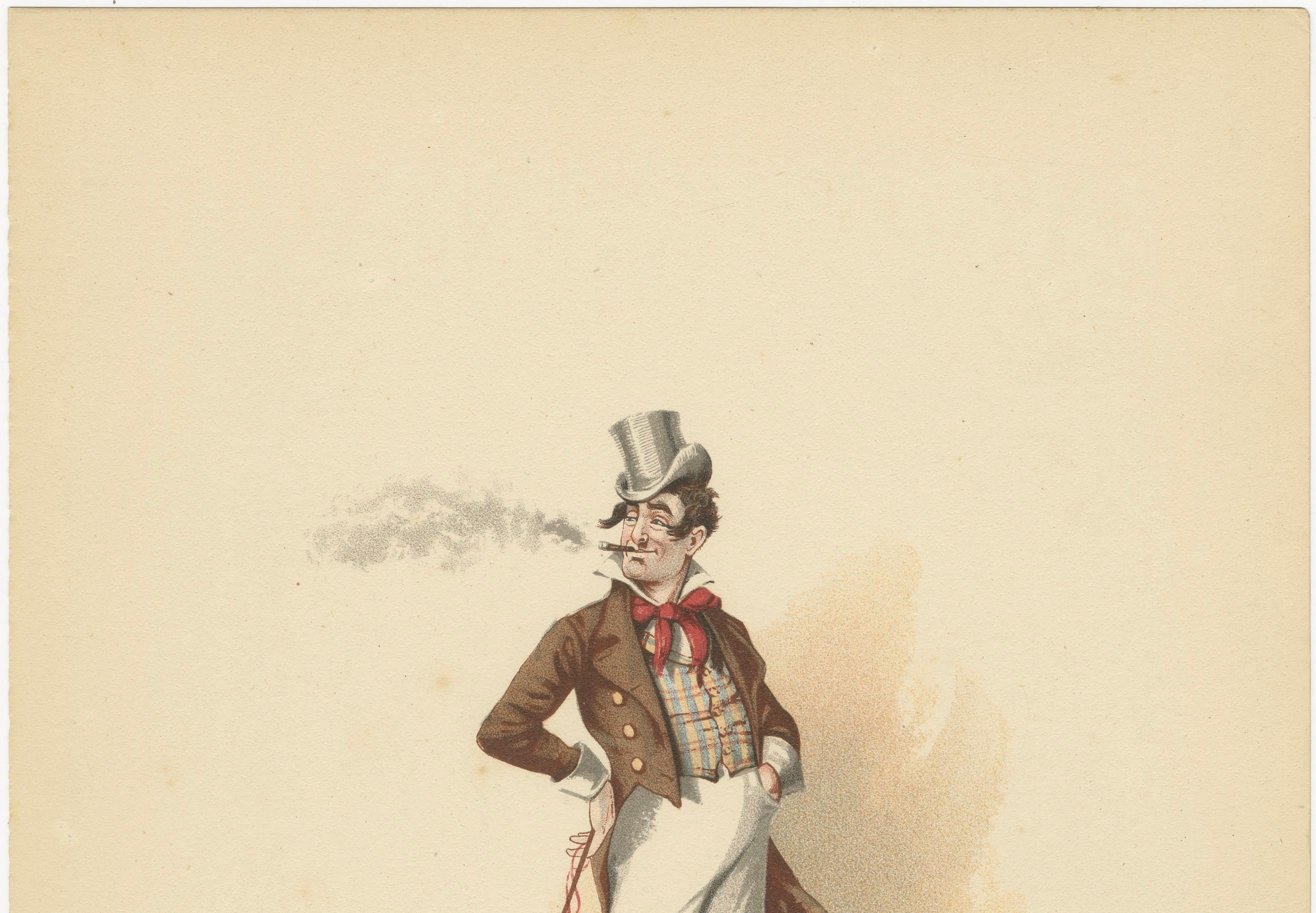 Dick Swiveller aus Old Curiosity Shop - Kyd-Figurendruck nach Dickens, ca. 1889

Diese Original-Chromolithografie zeigt Dick Swiveller, einen witzigen und gutmütigen Dandy aus Charles Dickens' Roman *The Old Curiosity Shop*, der erstmals 1840-41