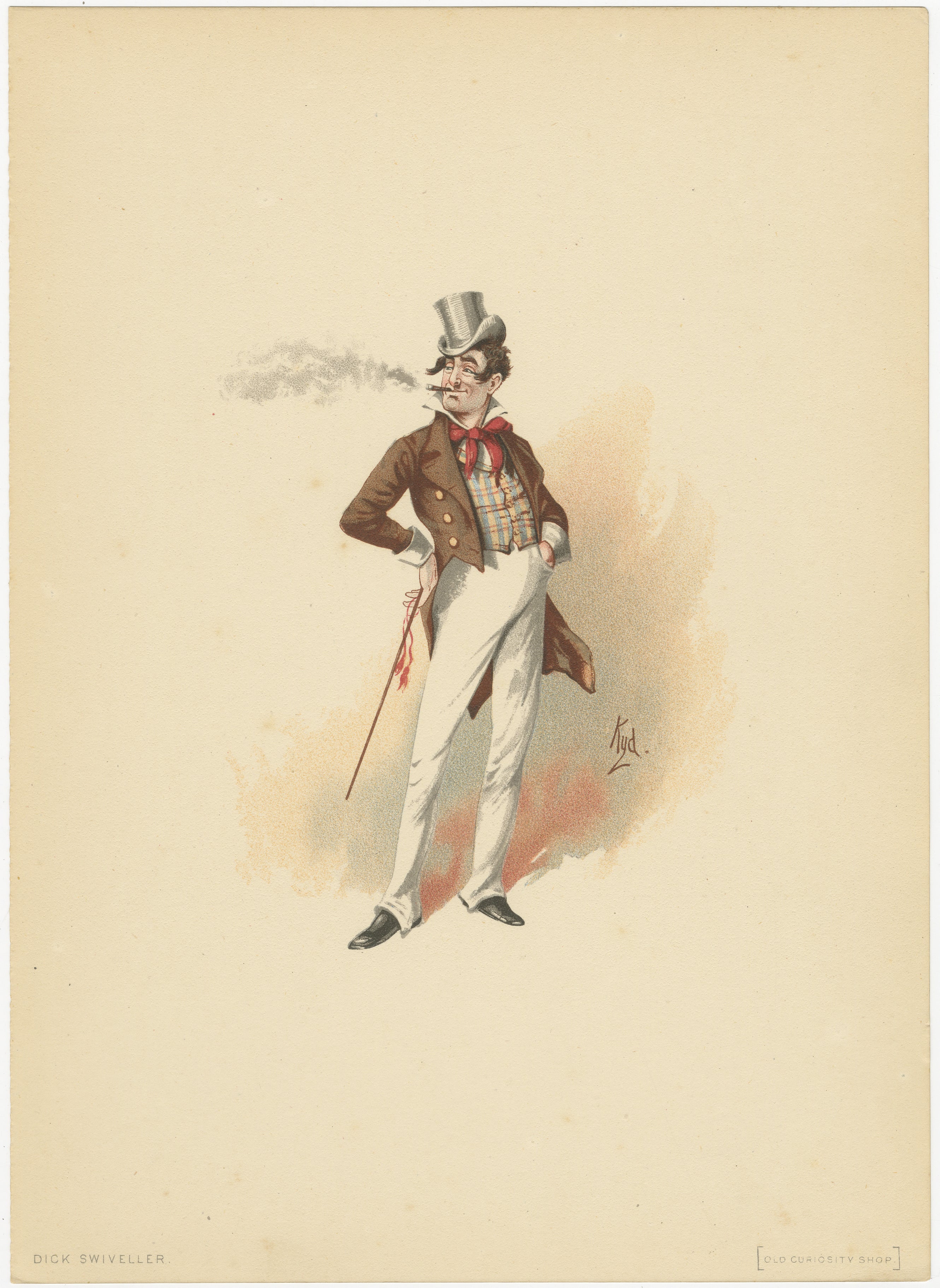 Dick Swiveller aus Old Curiosity Shop - Kyd Charakterdruck nach Dickens, 1889 im Angebot