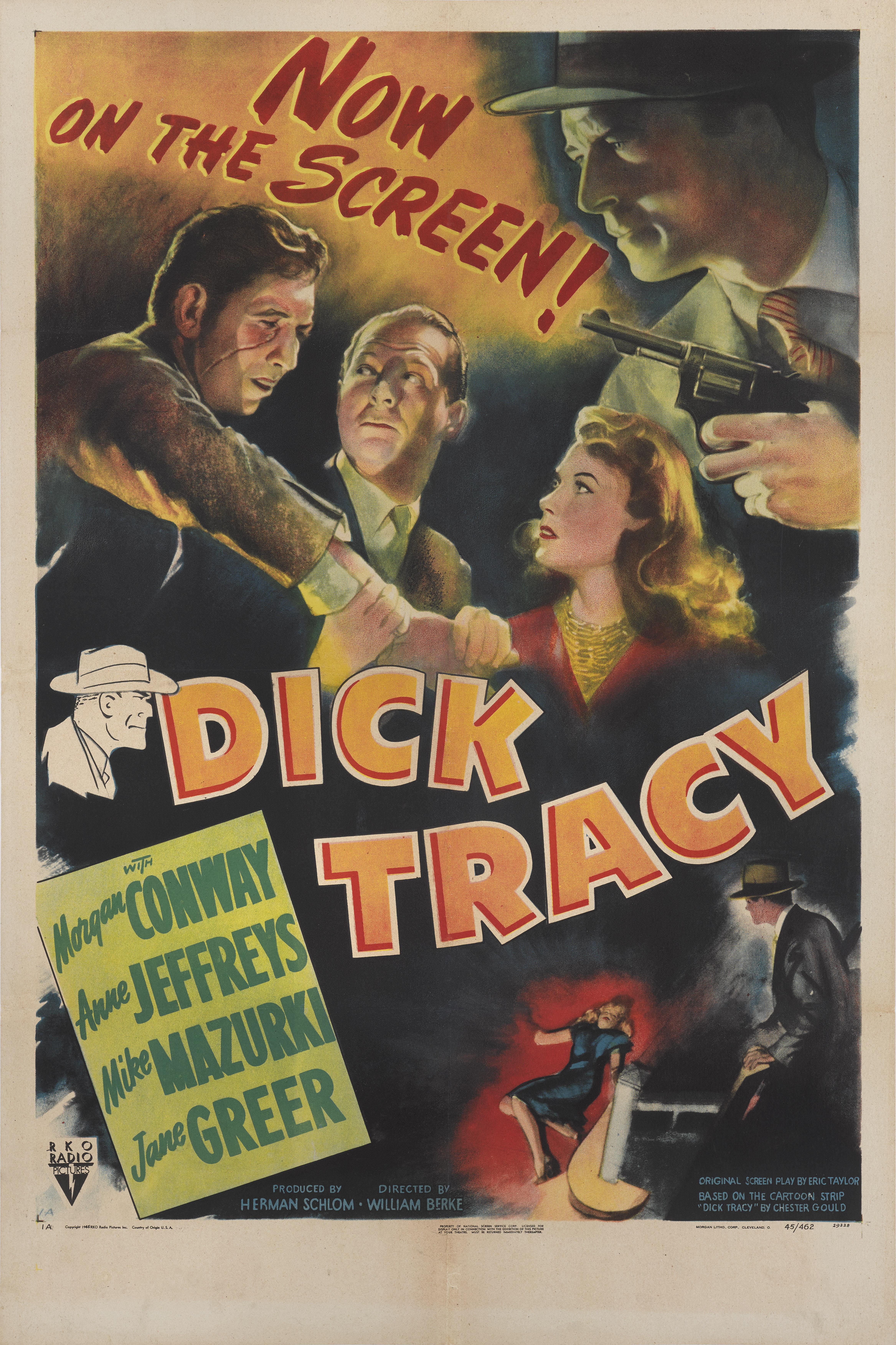 Original US film poster for the 1945 action detective film Dick Tracy.
This film starred Morgan Conway, Anne Jeffreys and Mike Mazurki, and was directed by William Berke.
This poster is conservation linen backed.
This piece is in excellent