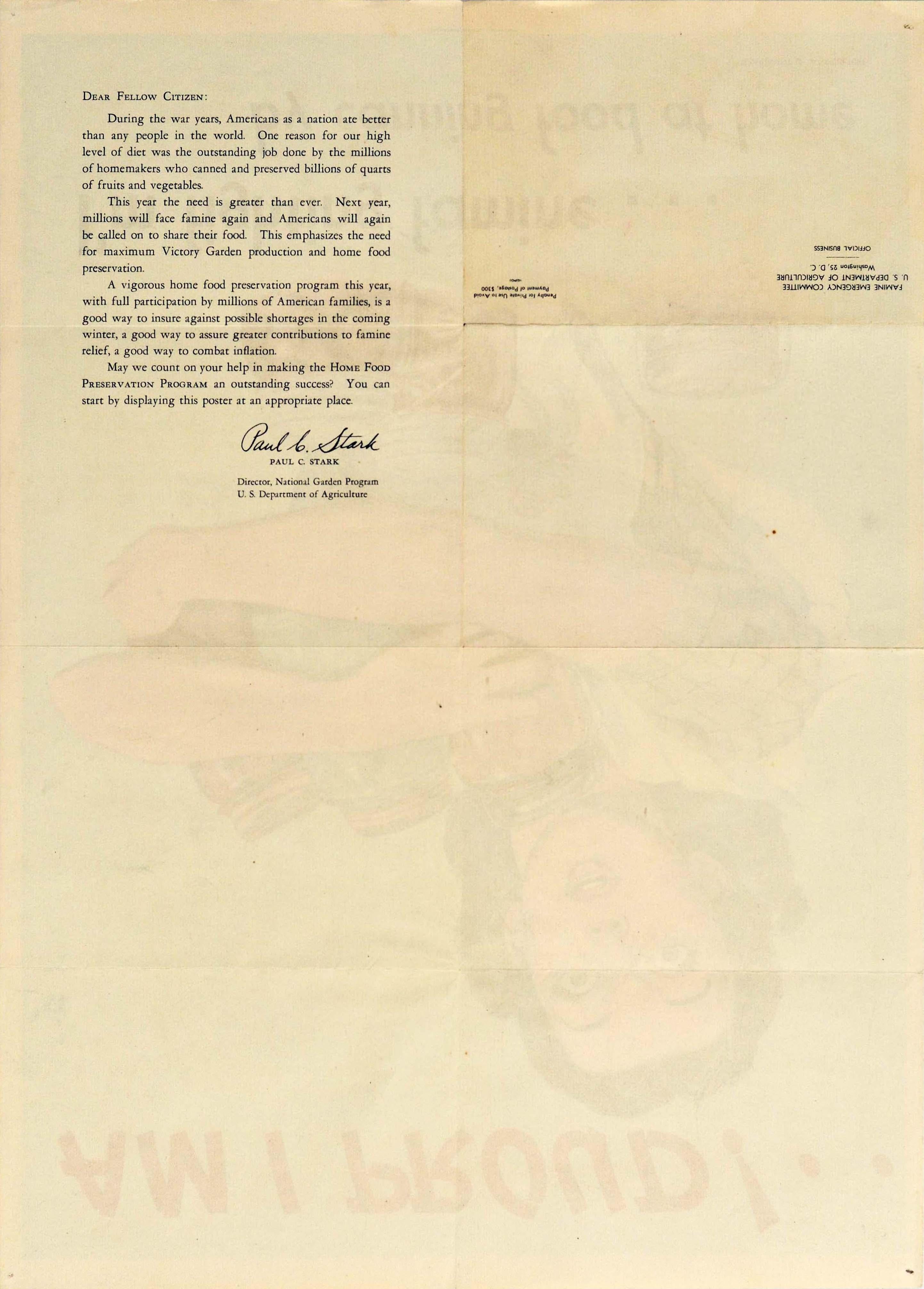 Original Vintage Poster Am I Proud I'm Fighting Famine By Canning Food At Home - Print by Dick Williams