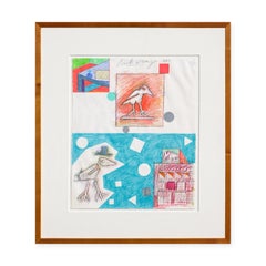 Blue, Orange, and Green Abstract Geometric Figurative Collage