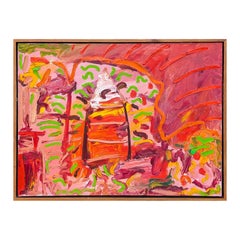 Modern Pink, Red, and Green Gestural Abstract Painting