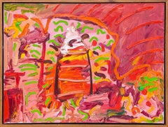 Modern Pink, Red, and Green Gestural Abstract Painting