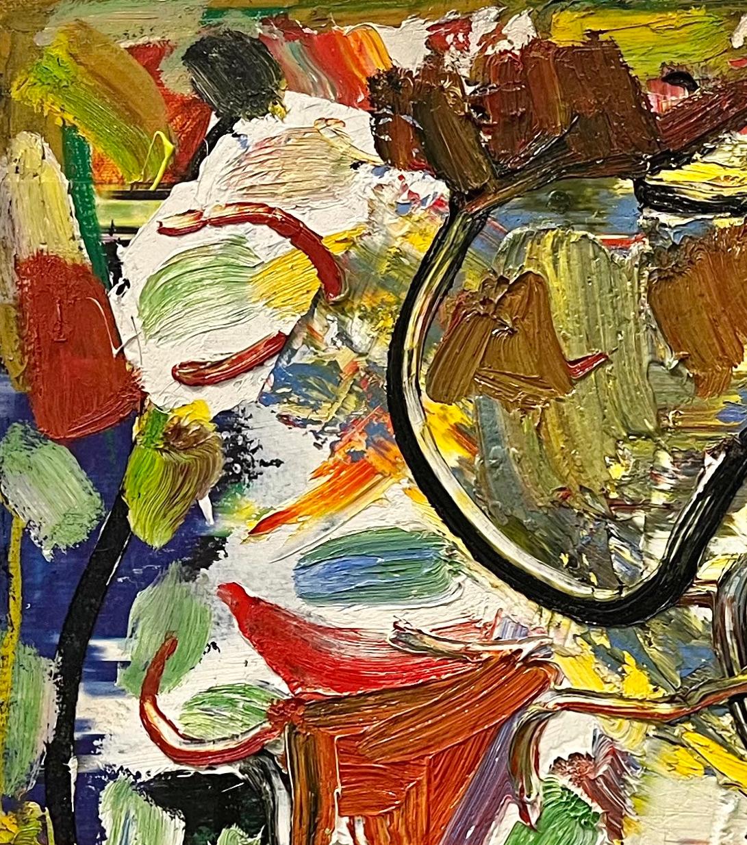 Questa vivace opera d'arte del compianto artista di Houston Dick Wray è un dipinto a olio astratto nello stile dell'espressionismo astratto. Gli spessi strati di pittura favoriscono una notevole tattilità, comunemente riscontrata nelle opere di Dick