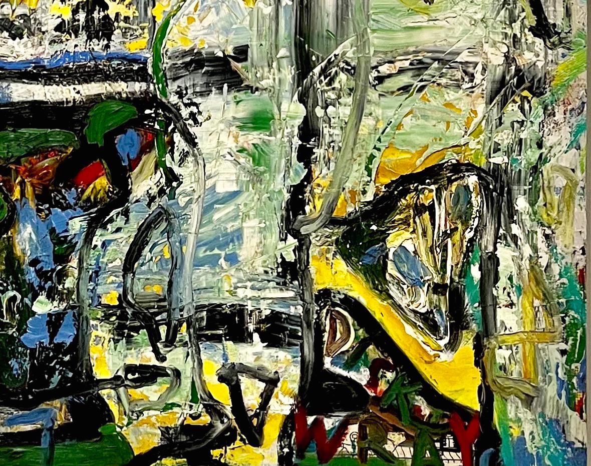 Questo dipinto astratto a olio del compianto artista di Houston Dick Wray mostra una sorprendente energia cinetica. Gli spessi strati di pittura favoriscono una notevole tattilità, comunemente riscontrata nelle opere di Dick Wray. Il trattamento