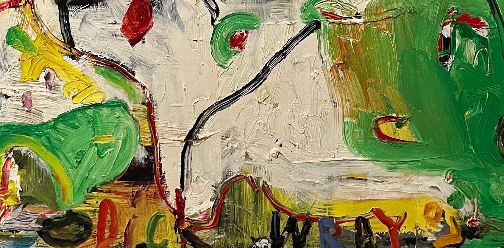 Questa vivace opera d'arte del compianto artista di Houston Dick Wray è un dipinto a olio astratto nello stile dell'espressionismo astratto. Gli spessi strati di pittura favoriscono una notevole tattilità, comunemente riscontrata nelle opere di Dick