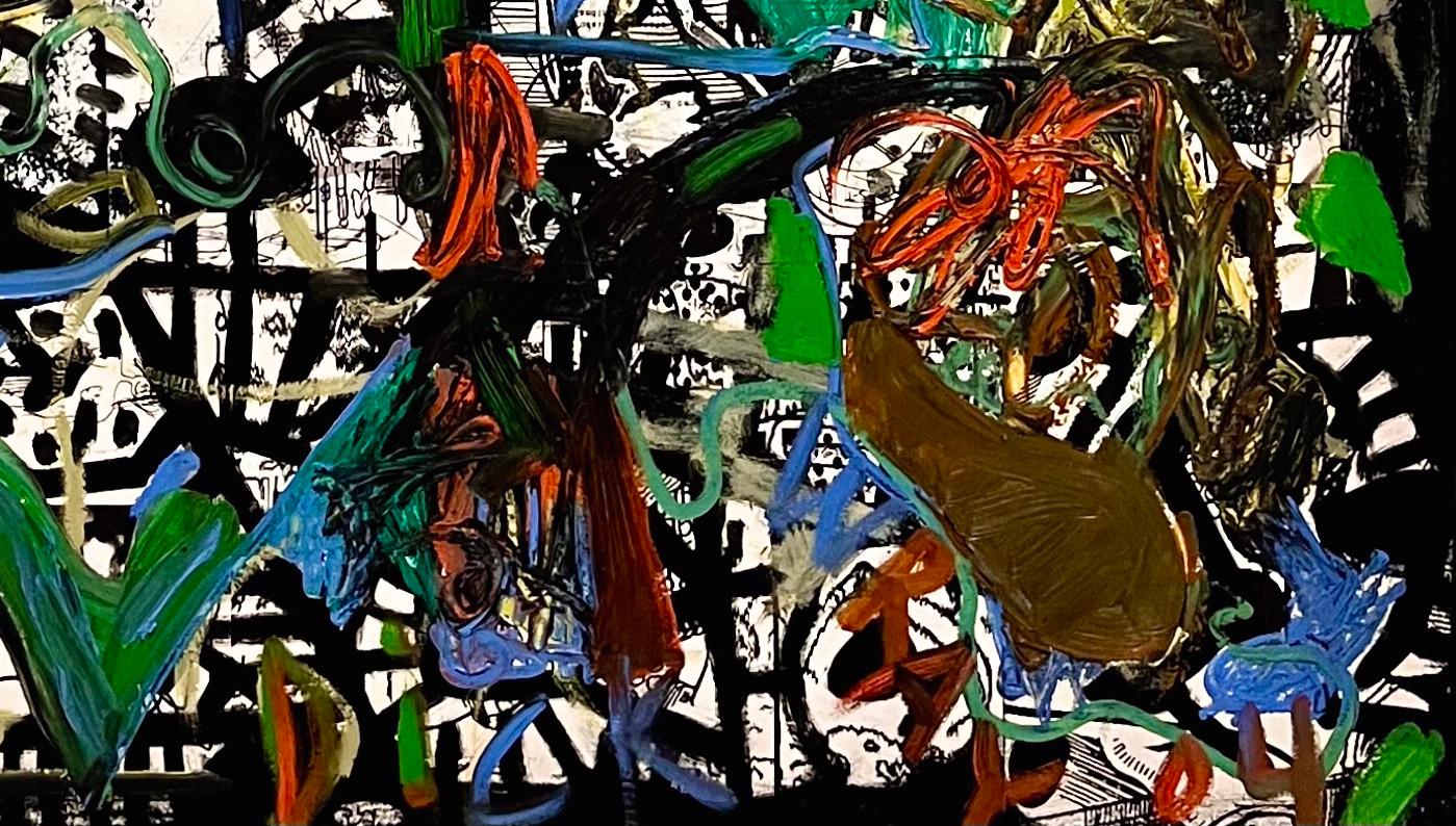 Questa vivace opera d'arte del compianto artista di Houston Dick Wray è un dipinto a olio astratto nello stile dell'espressionismo astratto. Gli spessi strati di pittura favoriscono una notevole tattilità, comunemente riscontrata nelle opere di Dick
