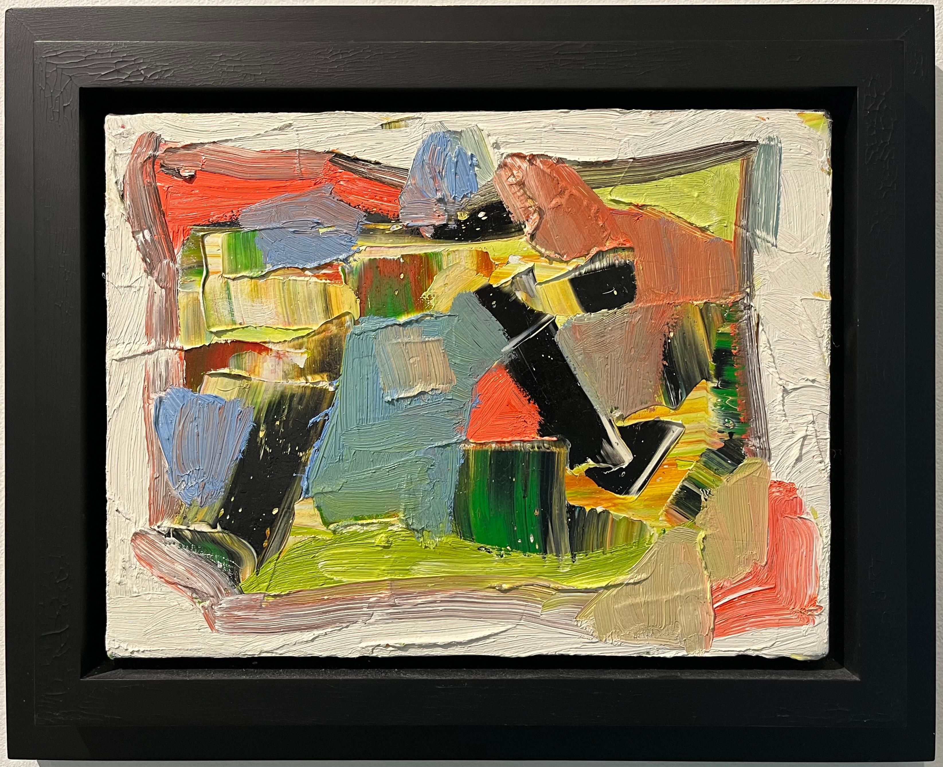 This abstract oil painting by late Houston artist Dick Wray expresses a striking kinetic energy. Thick layers of paint foster a remarkable tactility commonly found in Dick Wray’s artwork. The treatment of the oil reflects a tendency toward impulse