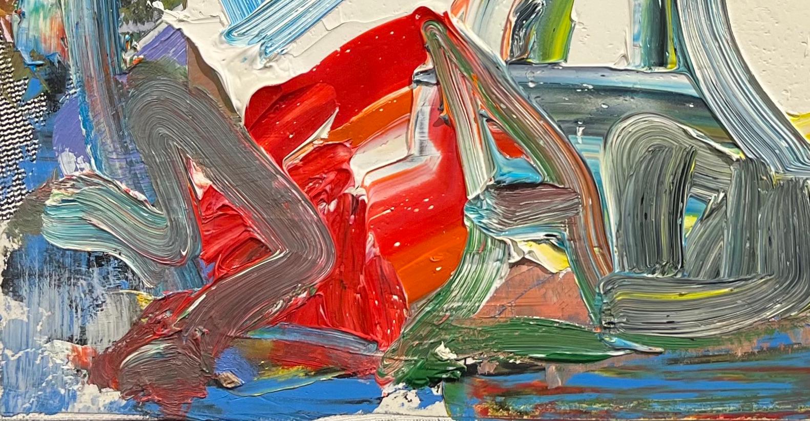 Senza titolo - Pittura ad olio astratta con cornice, Astrazione gestuale, Arte contemporanea - Abstract Painting Grigio di Dick Wray