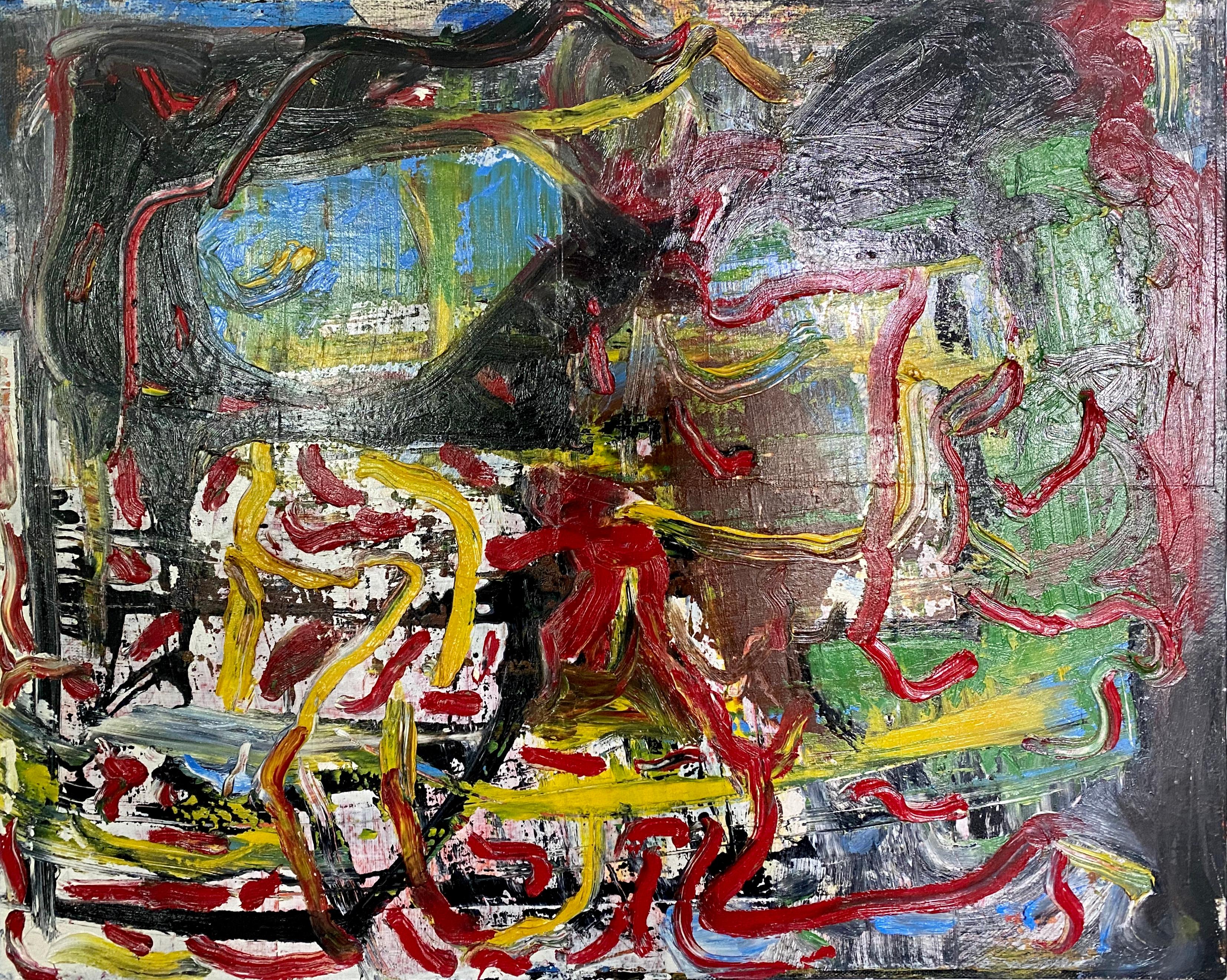 Dick Wray Abstract Painting – ""Untitled", Öl, Mischtechnik auf Leinwand - Abstraktes impressionistisches Gemälde