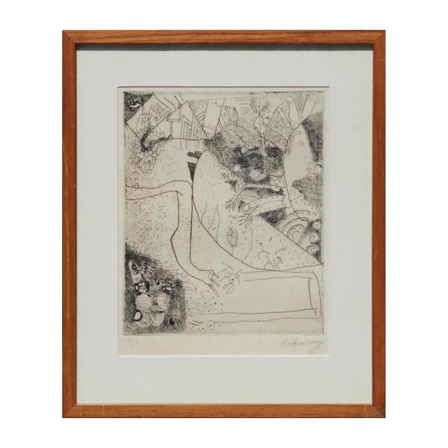 Dick Wray Figurative Print - Modern Abstract Surrealist Black and White Etching Edition 4 of 10