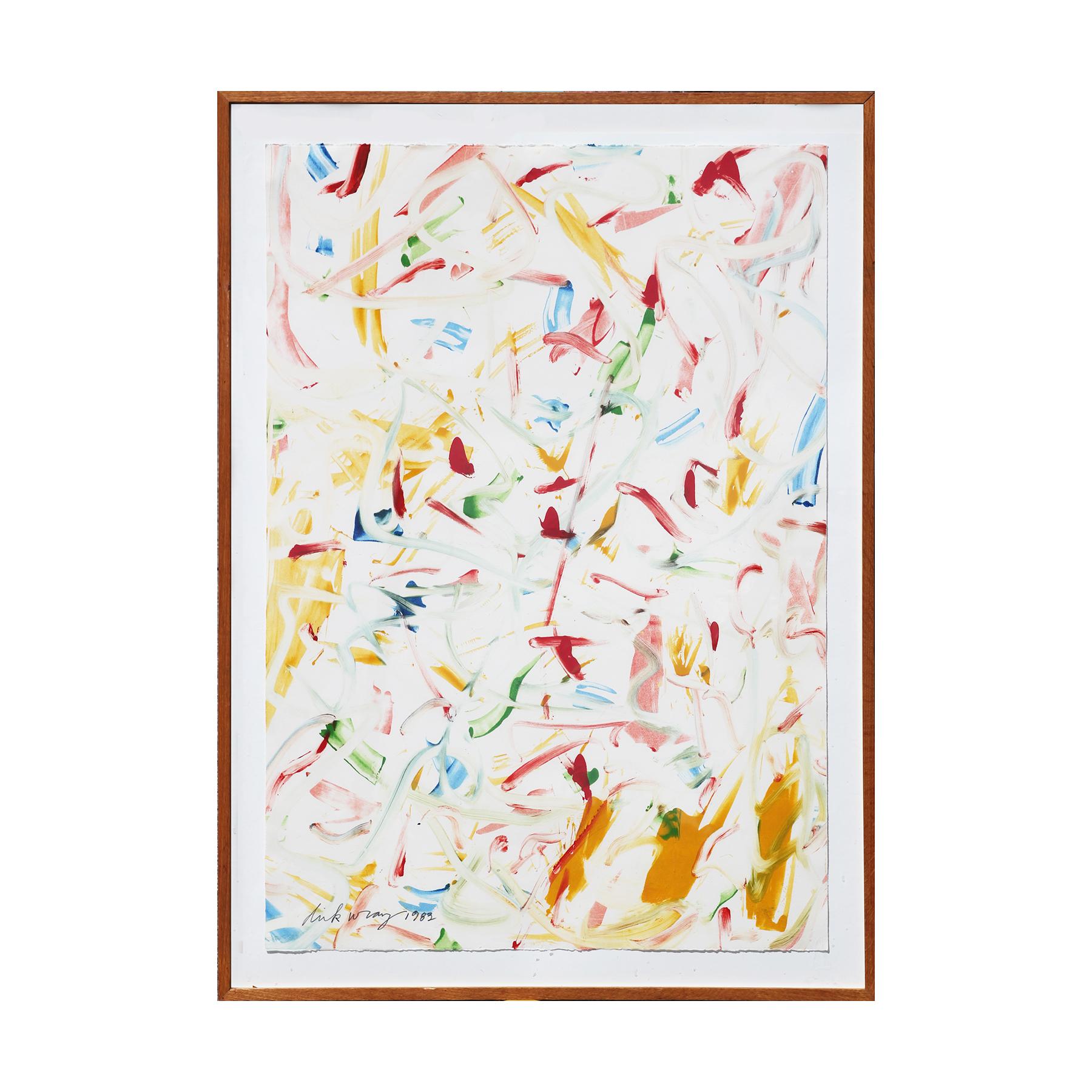 Dick Wray Abstract Print - Red, Blue, Yellow, & Green Toned Colorful Modern Abstract Expressionist Monotype