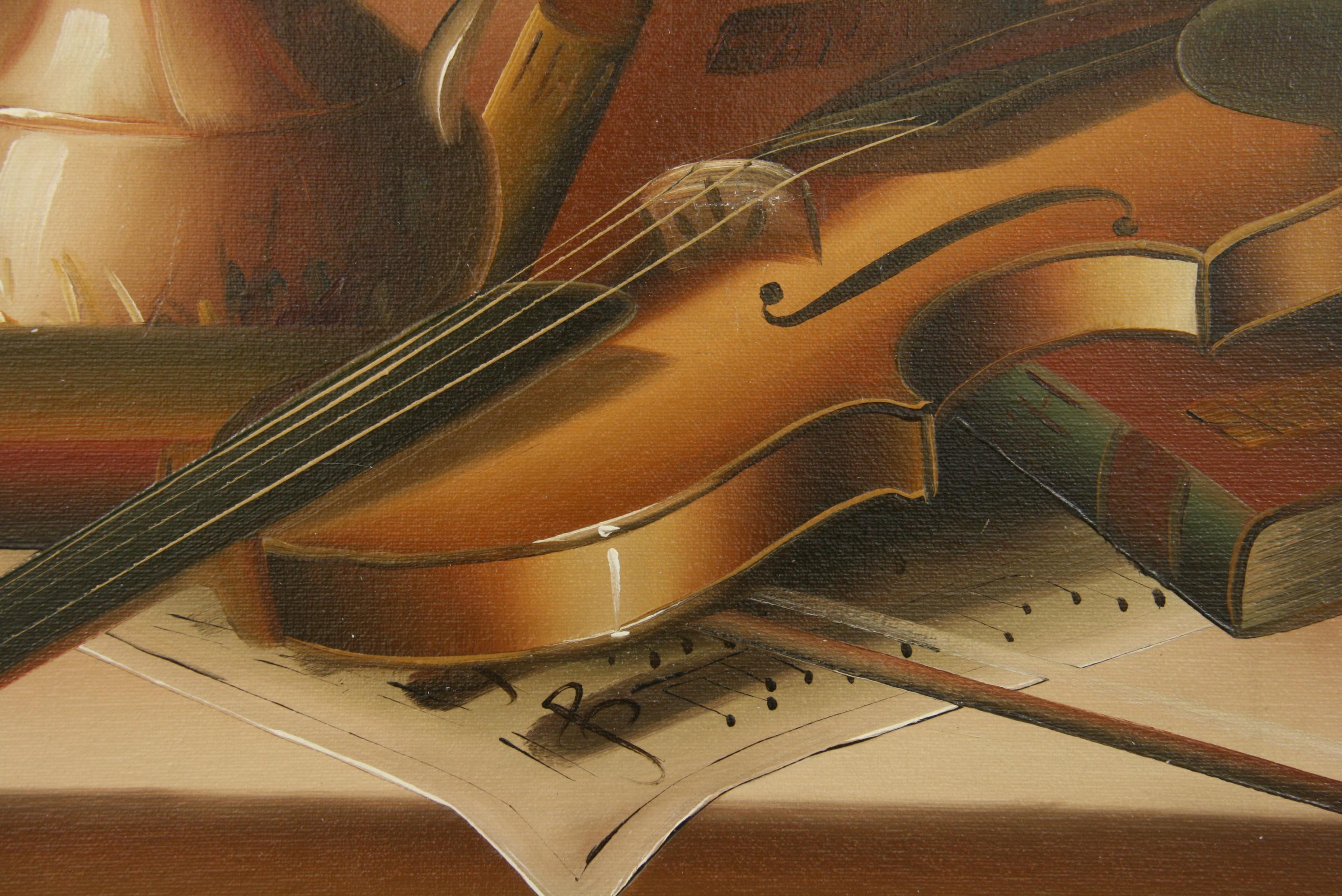 Violin Musical Still Life Oil Painting For Sale 1